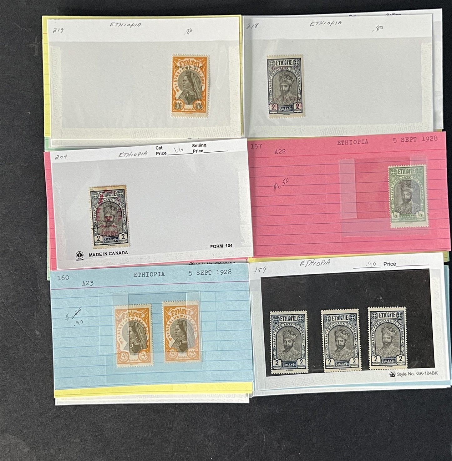 Ethiopia Stamp Collection on Dealer Cards $326 Cat Value ZAYIX 0825CB14525