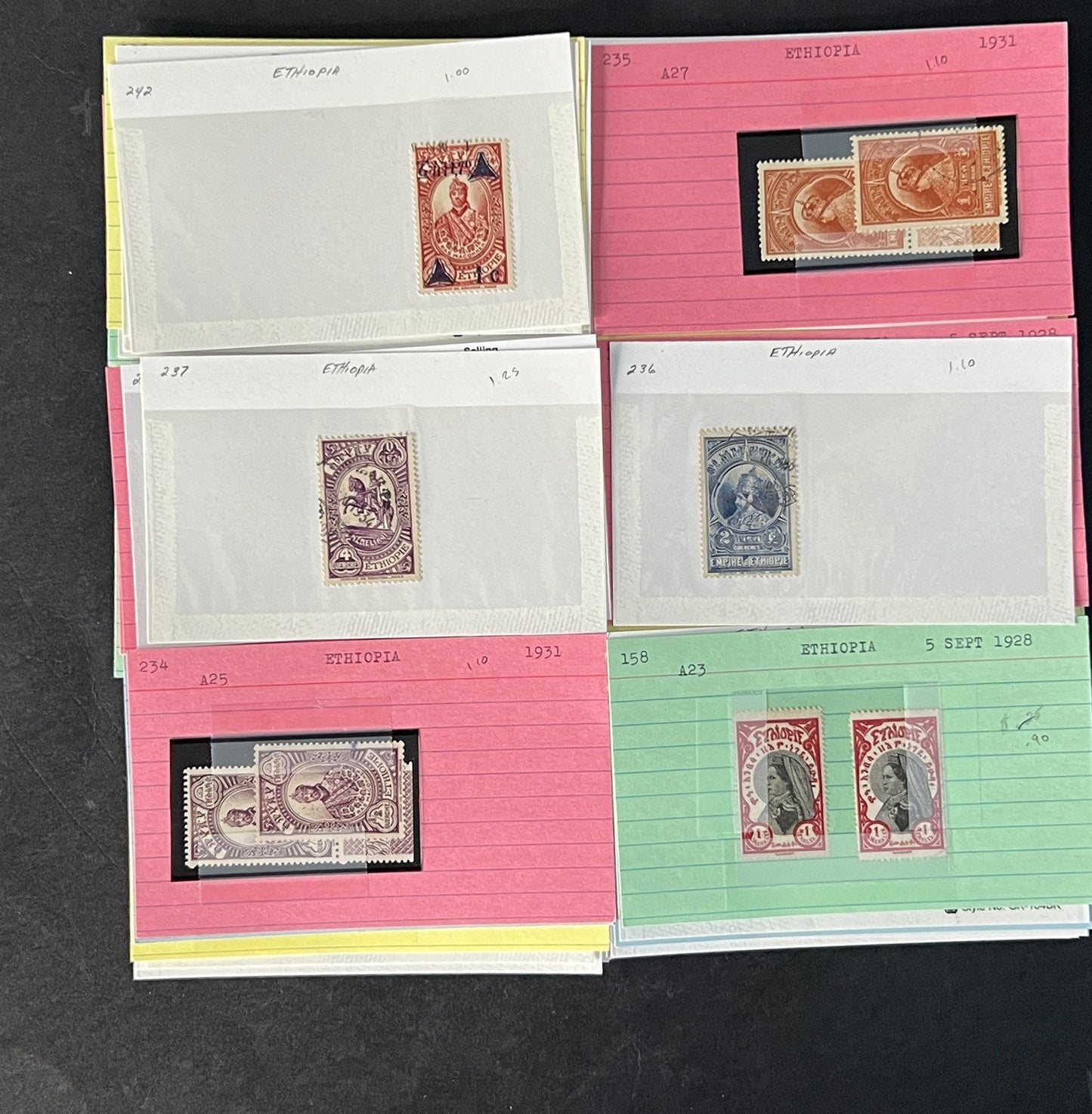 Ethiopia Stamp Collection on Dealer Cards $326 Cat Value ZAYIX 0825CB14525