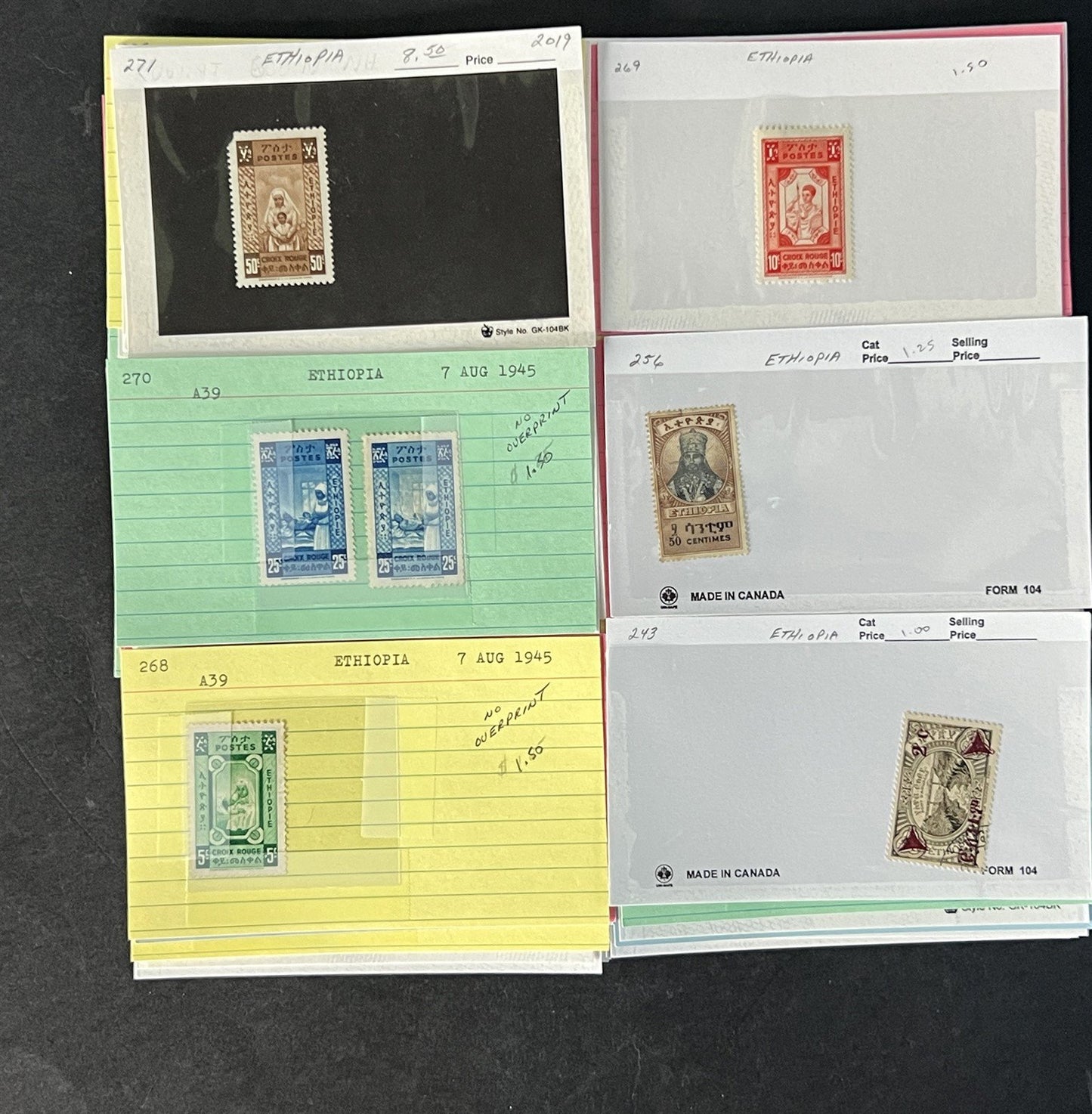 Ethiopia Stamp Collection on Dealer Cards $326 Cat Value ZAYIX 0825CB14525