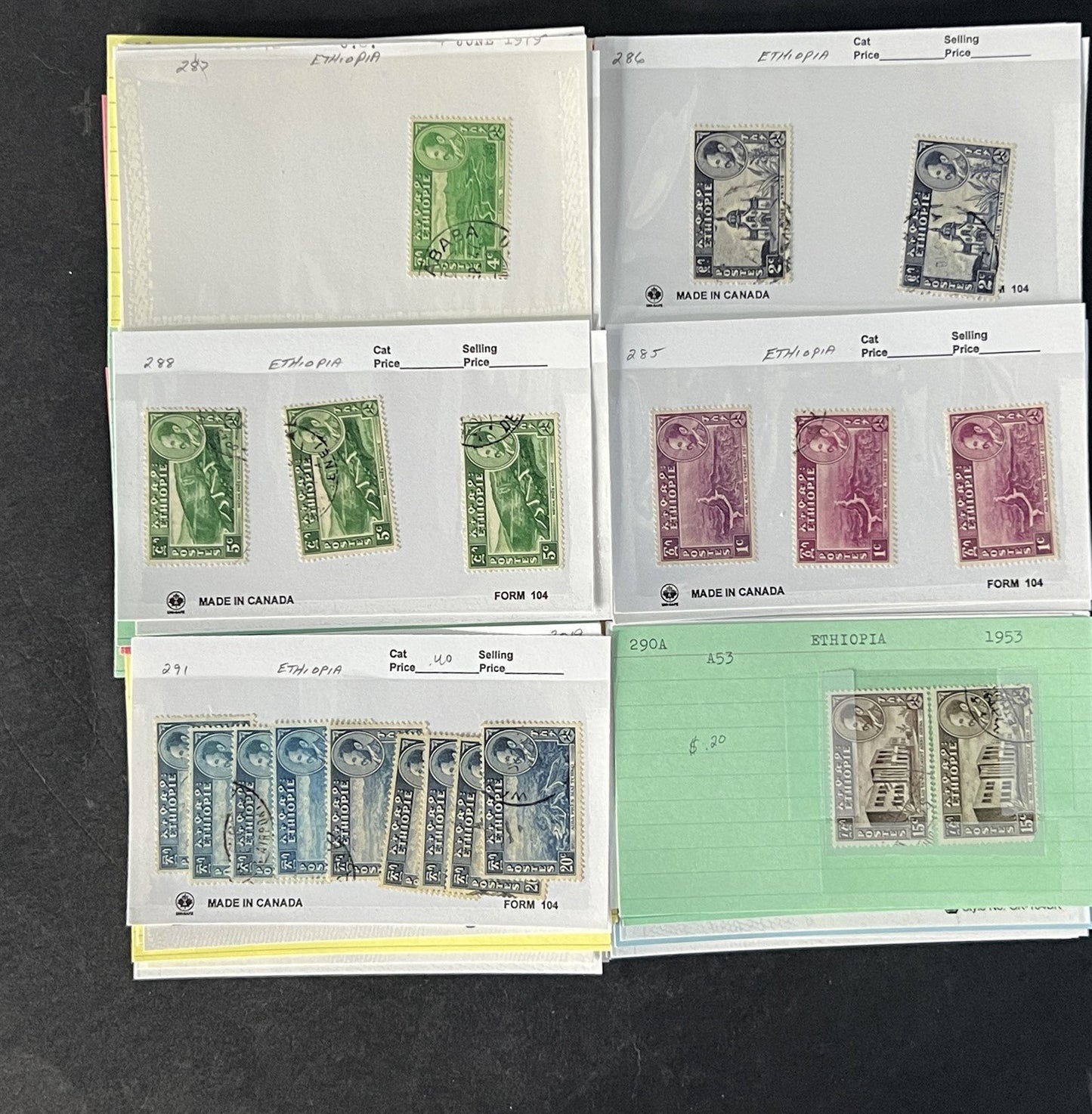 Ethiopia Stamp Collection on Dealer Cards $326 Cat Value ZAYIX 0825CB14525