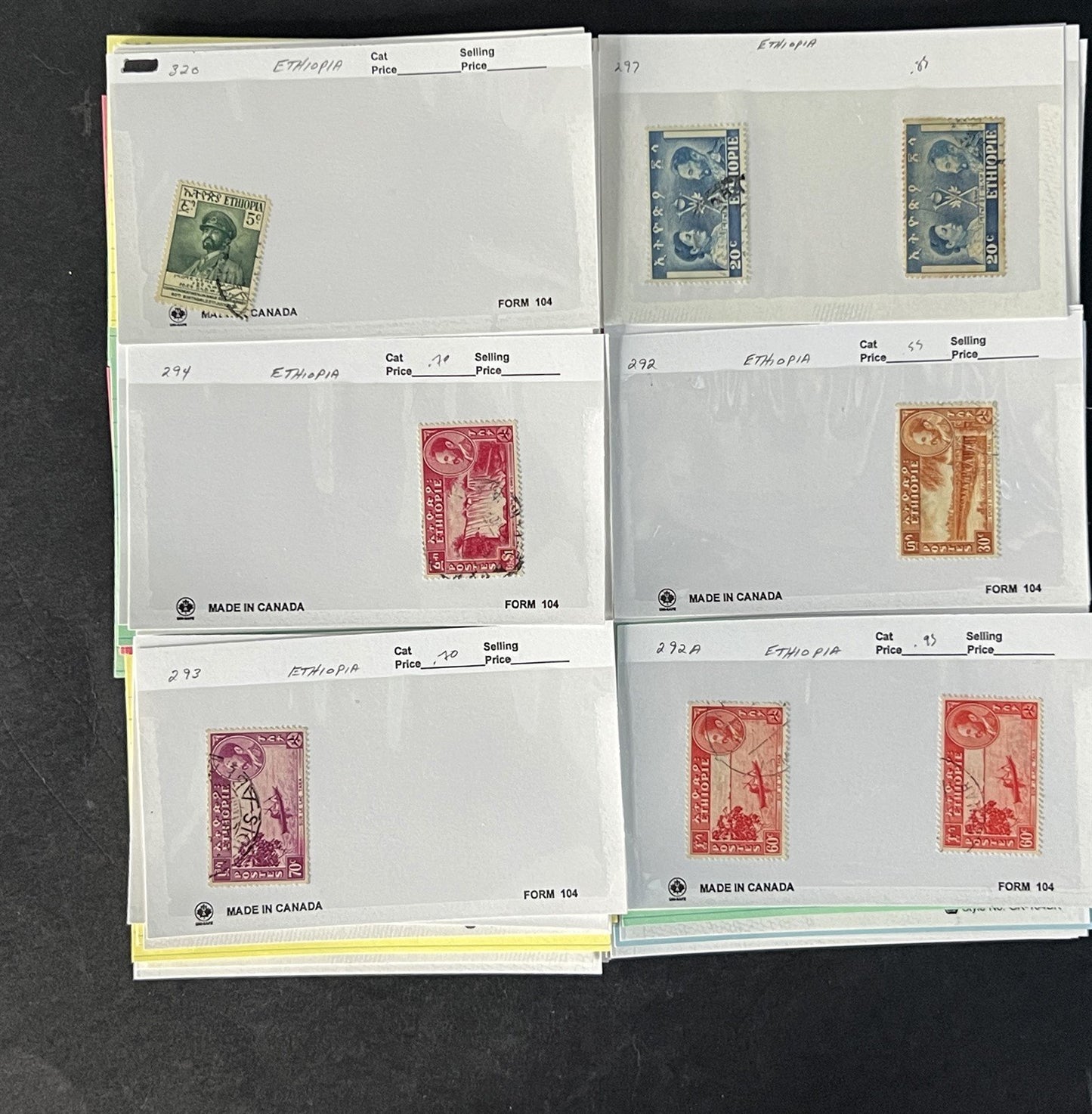 Ethiopia Stamp Collection on Dealer Cards $326 Cat Value ZAYIX 0825CB14525