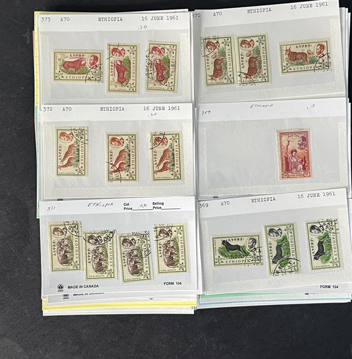 Ethiopia Stamp Collection on Dealer Cards $326 Cat Value ZAYIX 0825CB14525