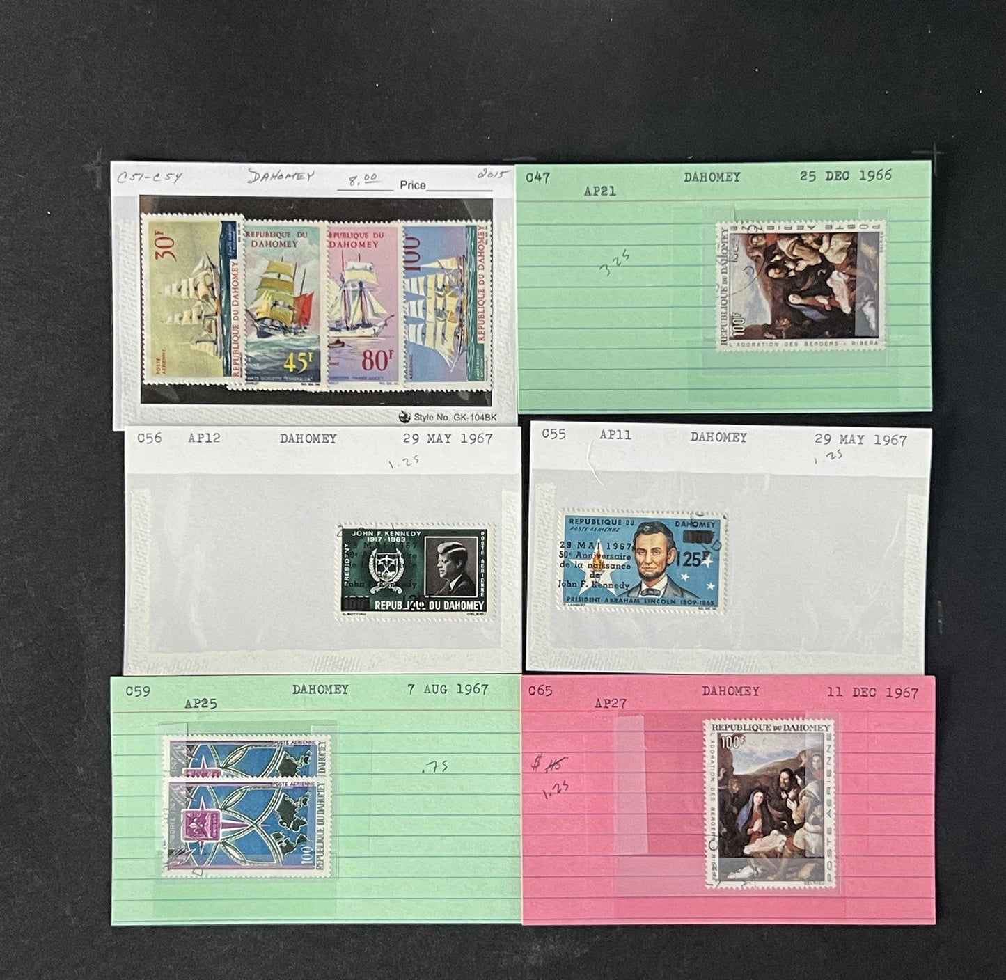 Dahomey Stamp Collection on Dealer Cards $123 Cat Value ZAYIX 0825CB14538