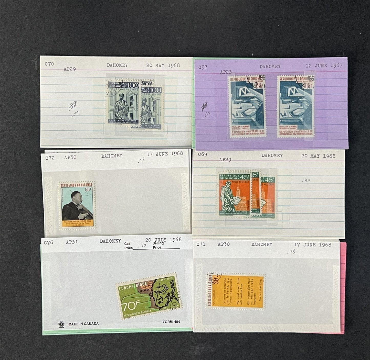 Dahomey Stamp Collection on Dealer Cards $123 Cat Value ZAYIX 0825CB14538