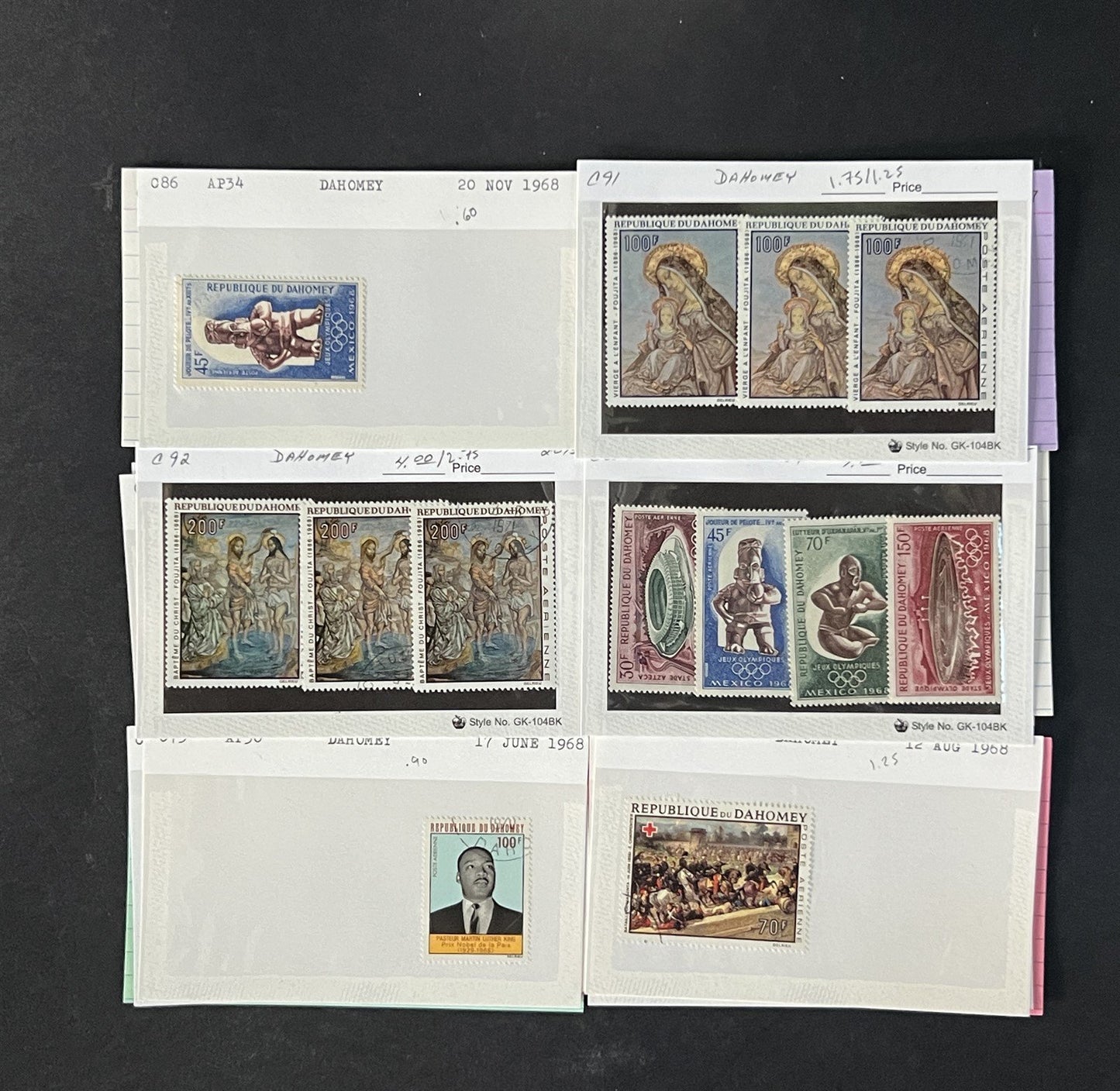 Dahomey Stamp Collection on Dealer Cards $123 Cat Value ZAYIX 0825CB14538