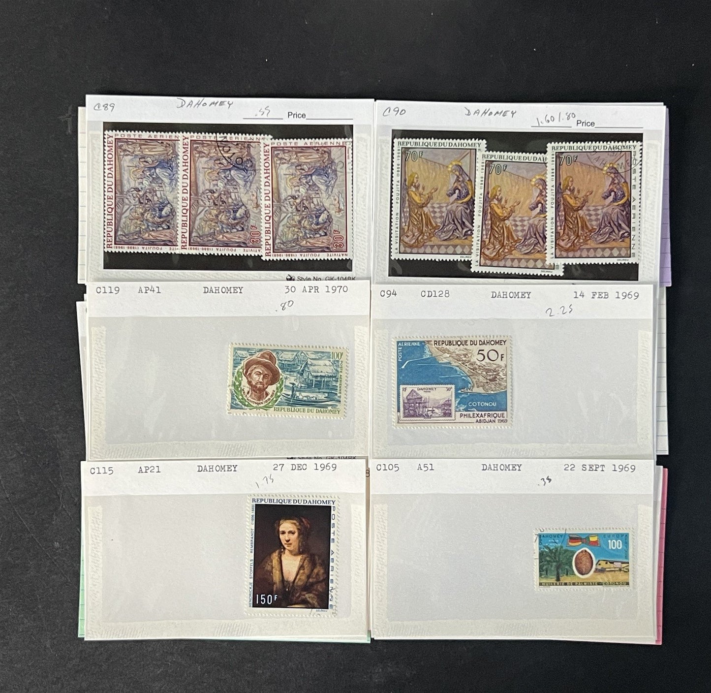 Dahomey Stamp Collection on Dealer Cards $123 Cat Value ZAYIX 0825CB14538