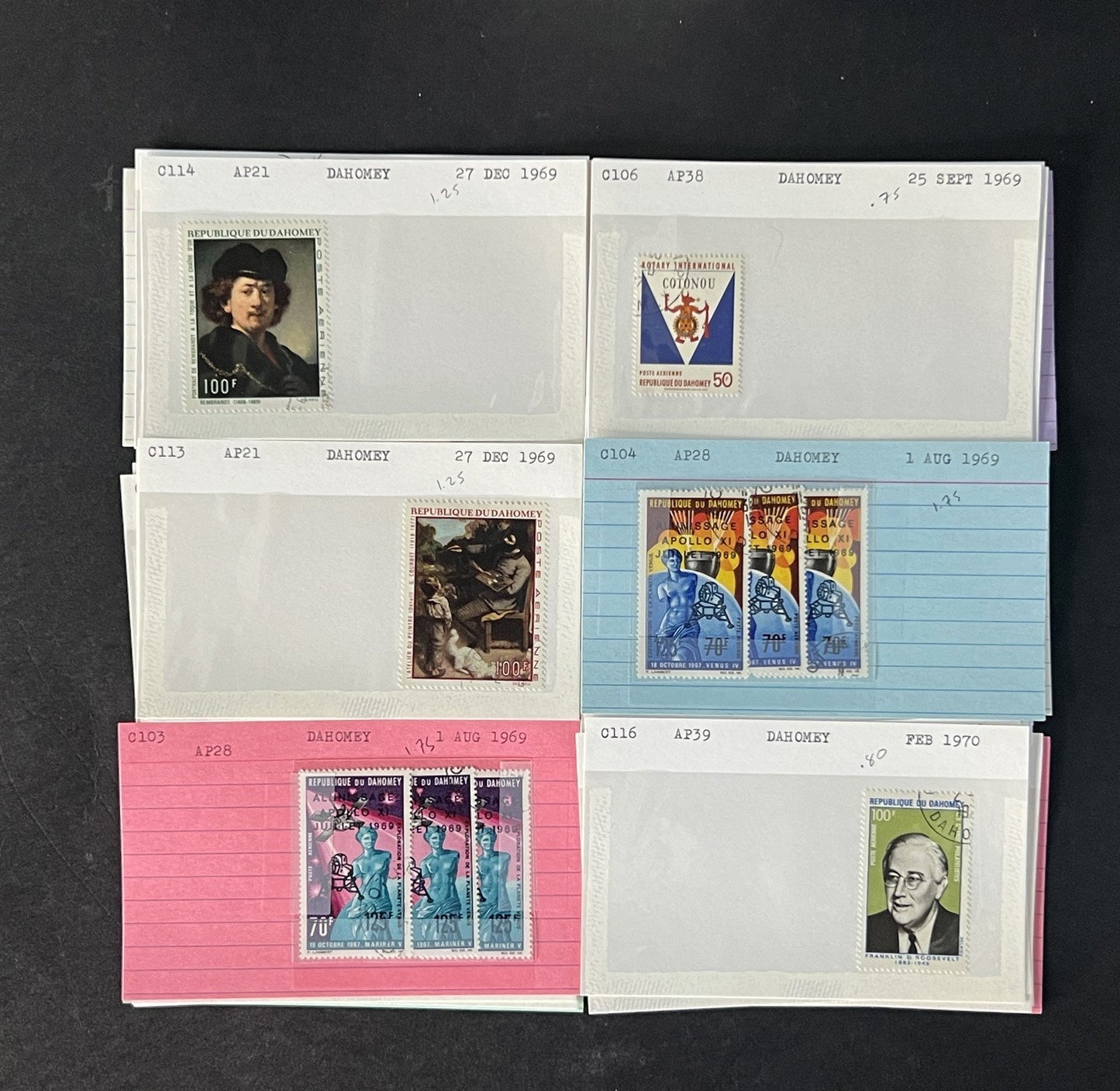 Dahomey Stamp Collection on Dealer Cards $123 Cat Value ZAYIX 0825CB14538