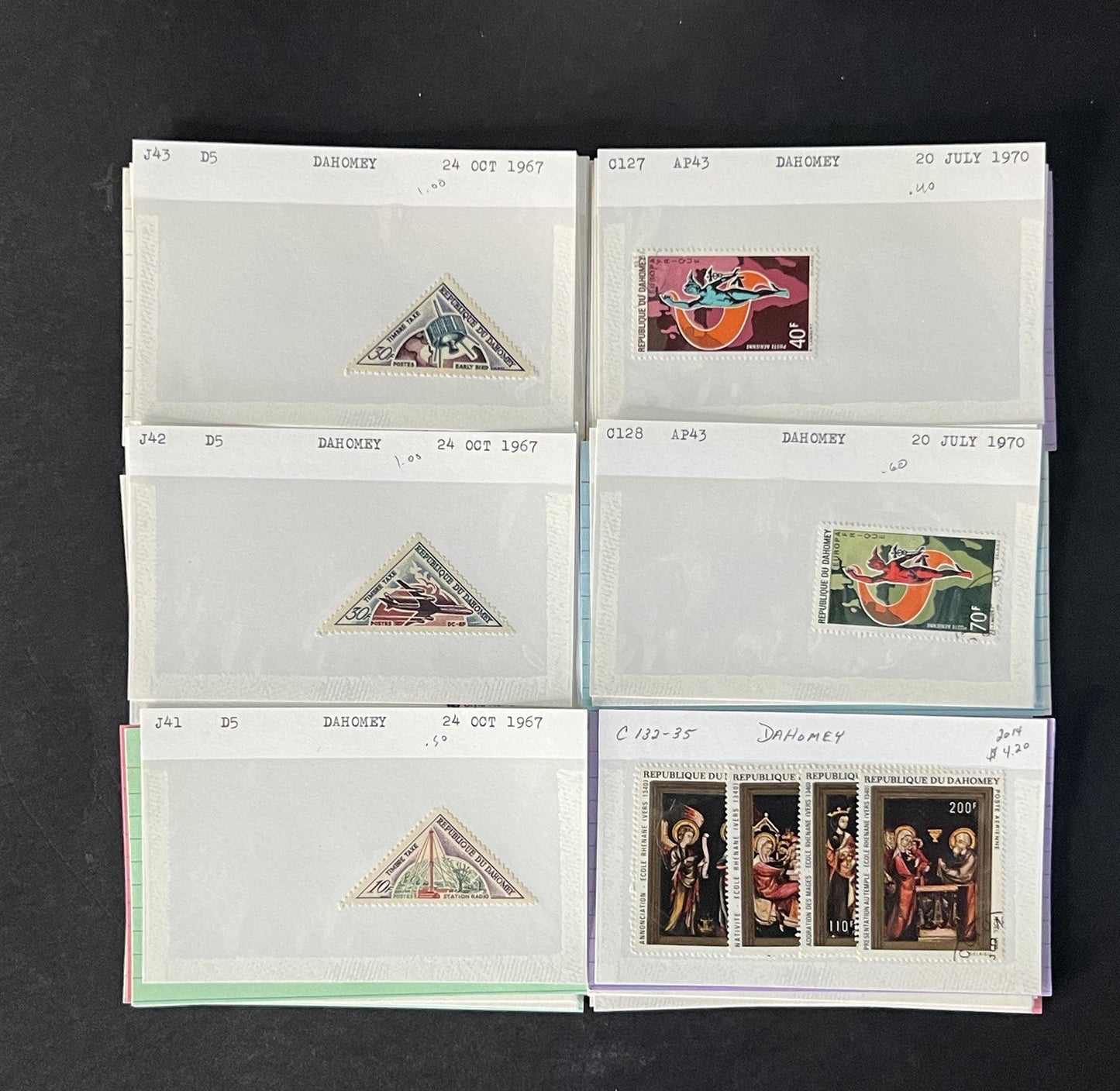 Dahomey Stamp Collection on Dealer Cards $123 Cat Value ZAYIX 0825CB14538