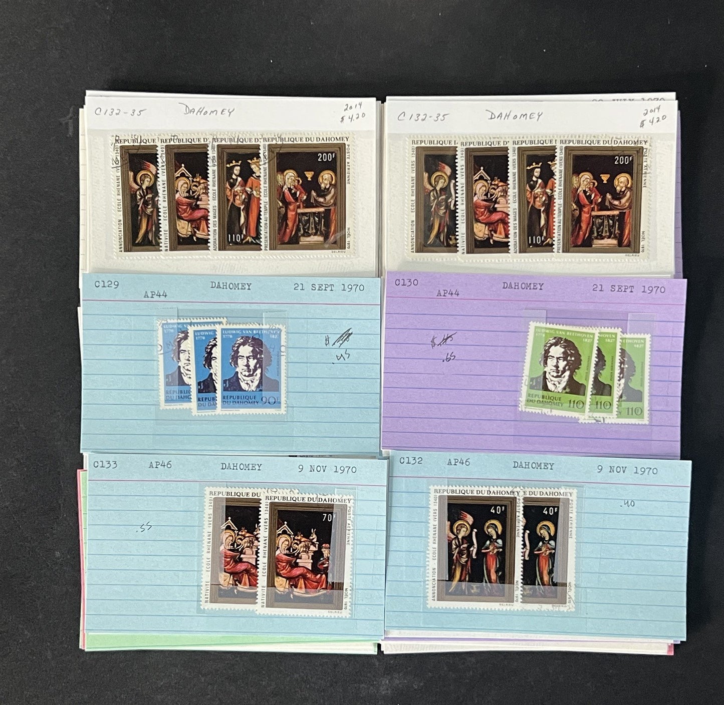 Dahomey Stamp Collection on Dealer Cards $123 Cat Value ZAYIX 0825CB14538