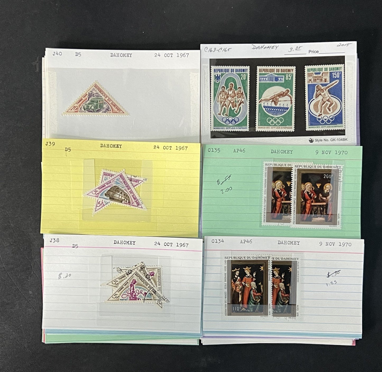 Dahomey Stamp Collection on Dealer Cards $123 Cat Value ZAYIX 0825CB14538