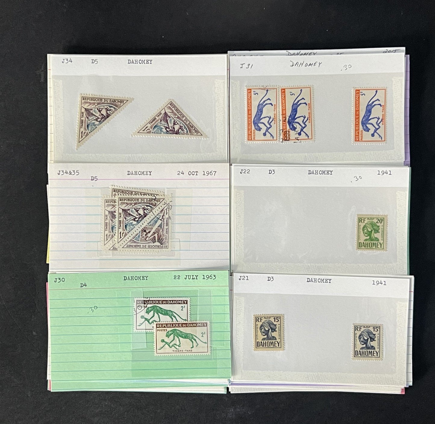 Dahomey Stamp Collection on Dealer Cards $123 Cat Value ZAYIX 0825CB14538