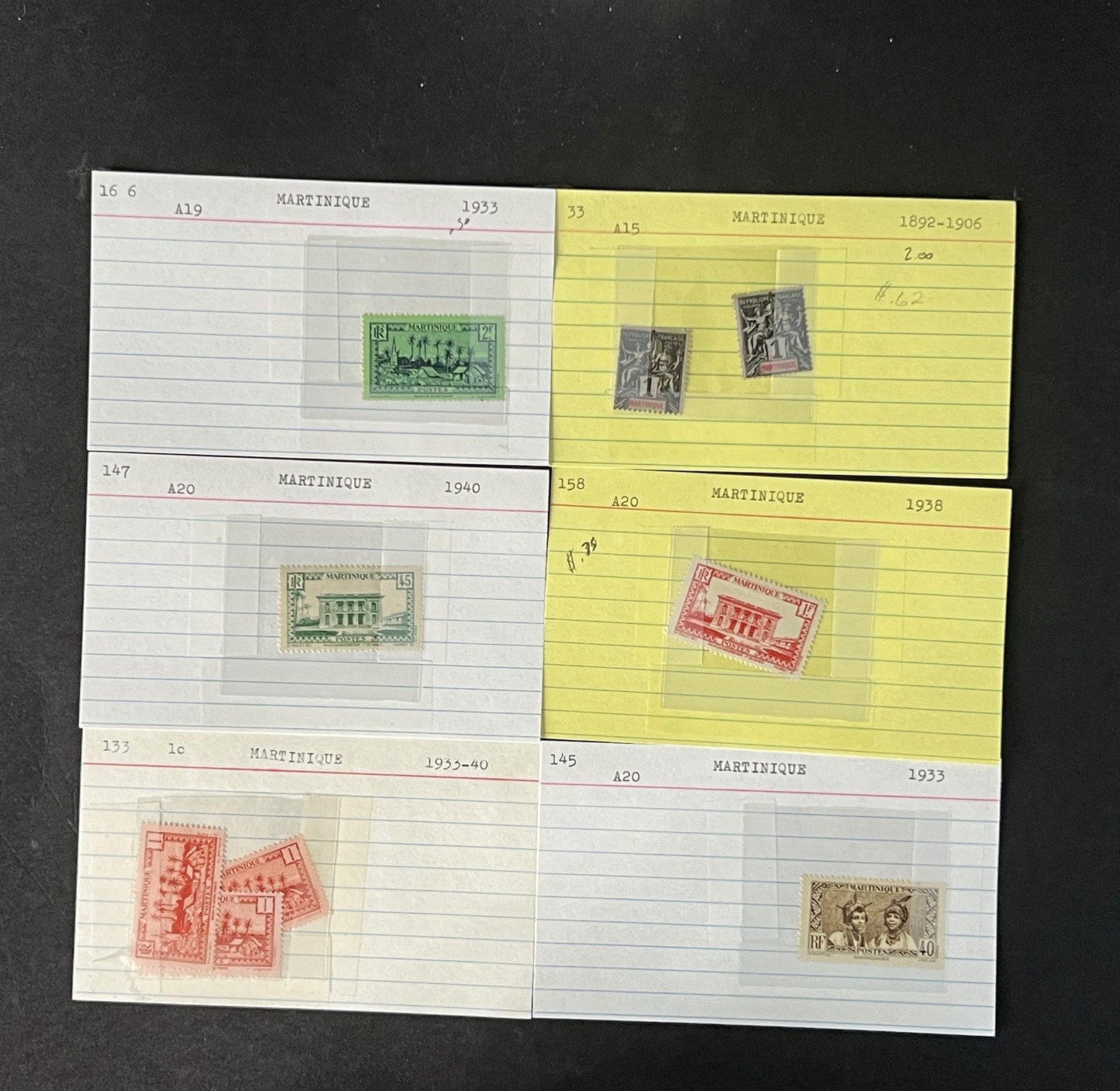 Martinique Stamp Collection on Dealer Cards $88 Cat Val ZAYIX 0825CB14540