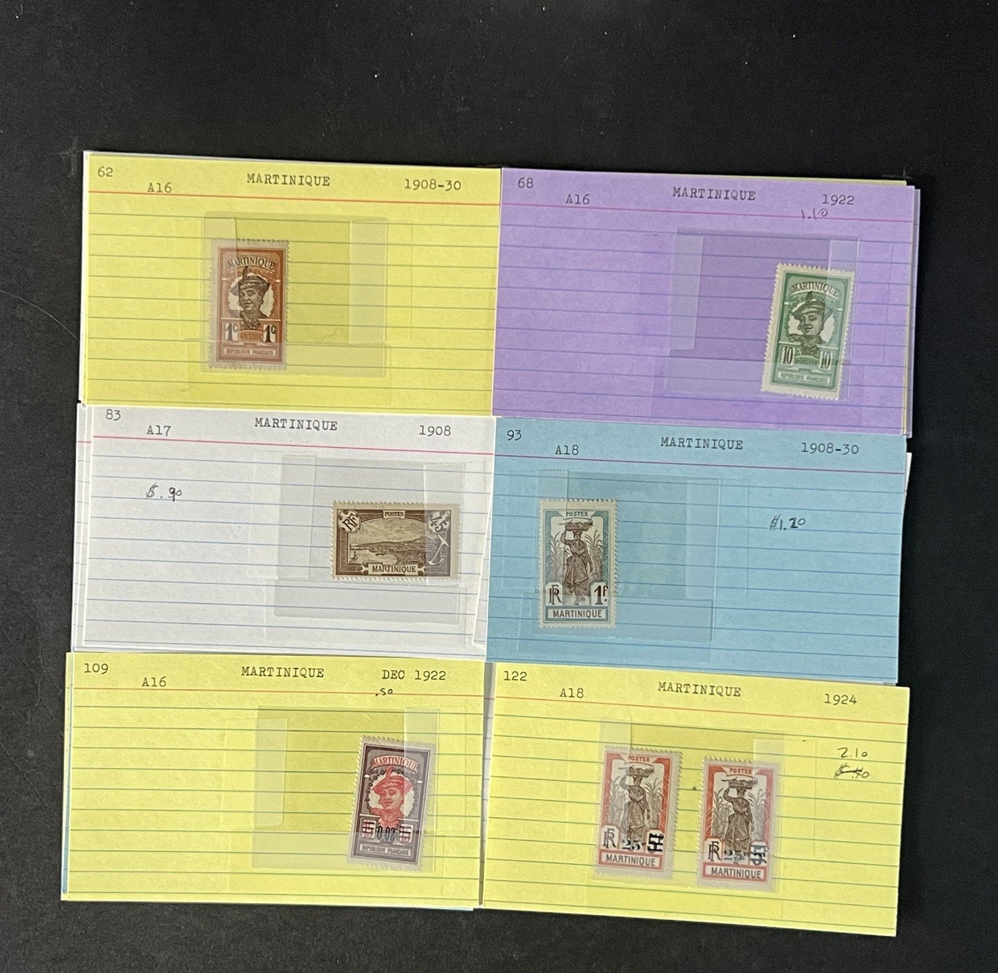 Martinique Stamp Collection on Dealer Cards $88 Cat Val ZAYIX 0825CB14540