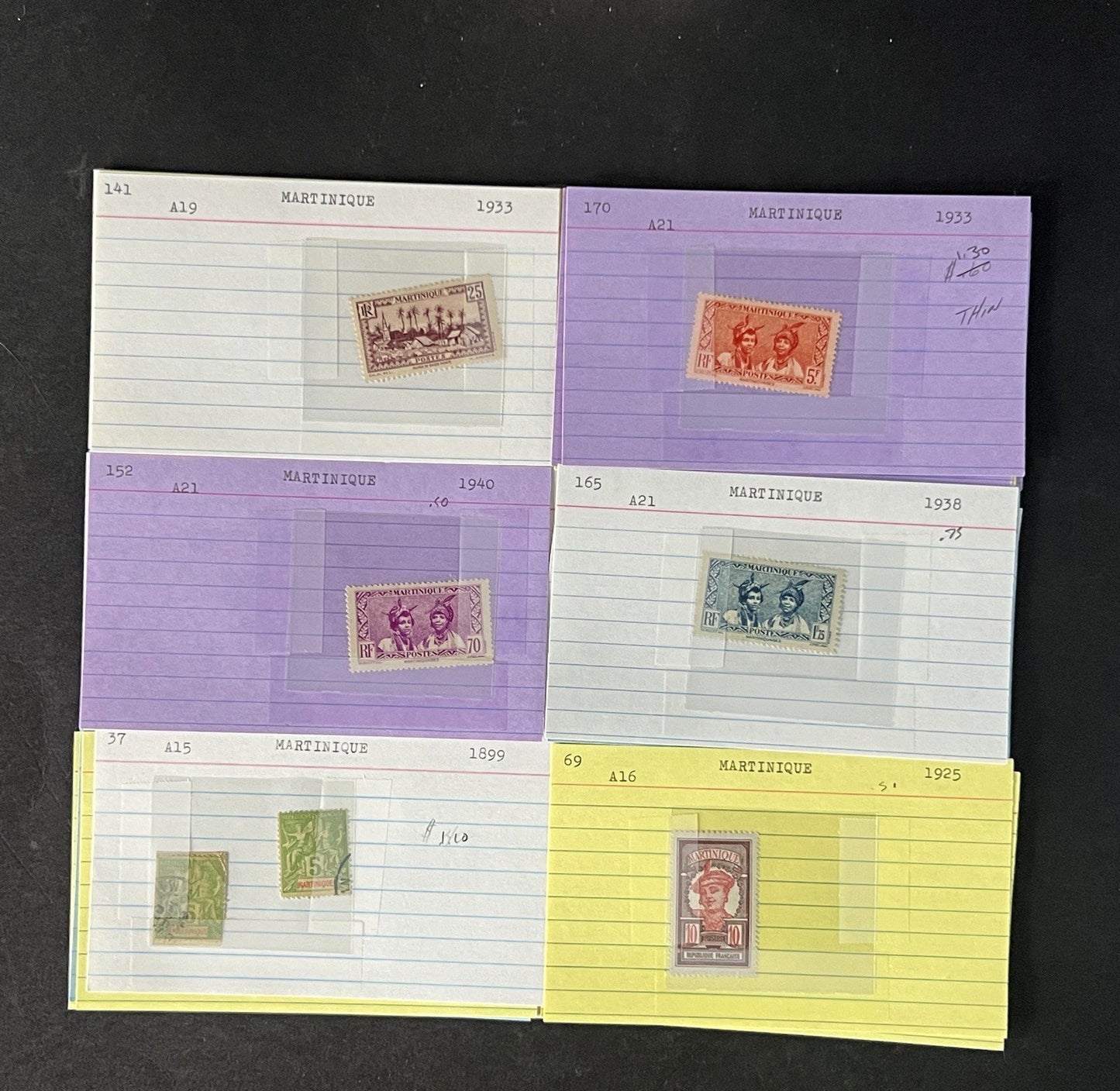 Martinique Stamp Collection on Dealer Cards $88 Cat Val ZAYIX 0825CB14540