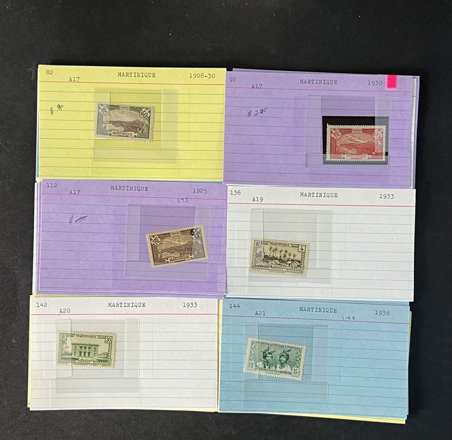 Martinique Stamp Collection on Dealer Cards $88 Cat Val ZAYIX 0825CB14540