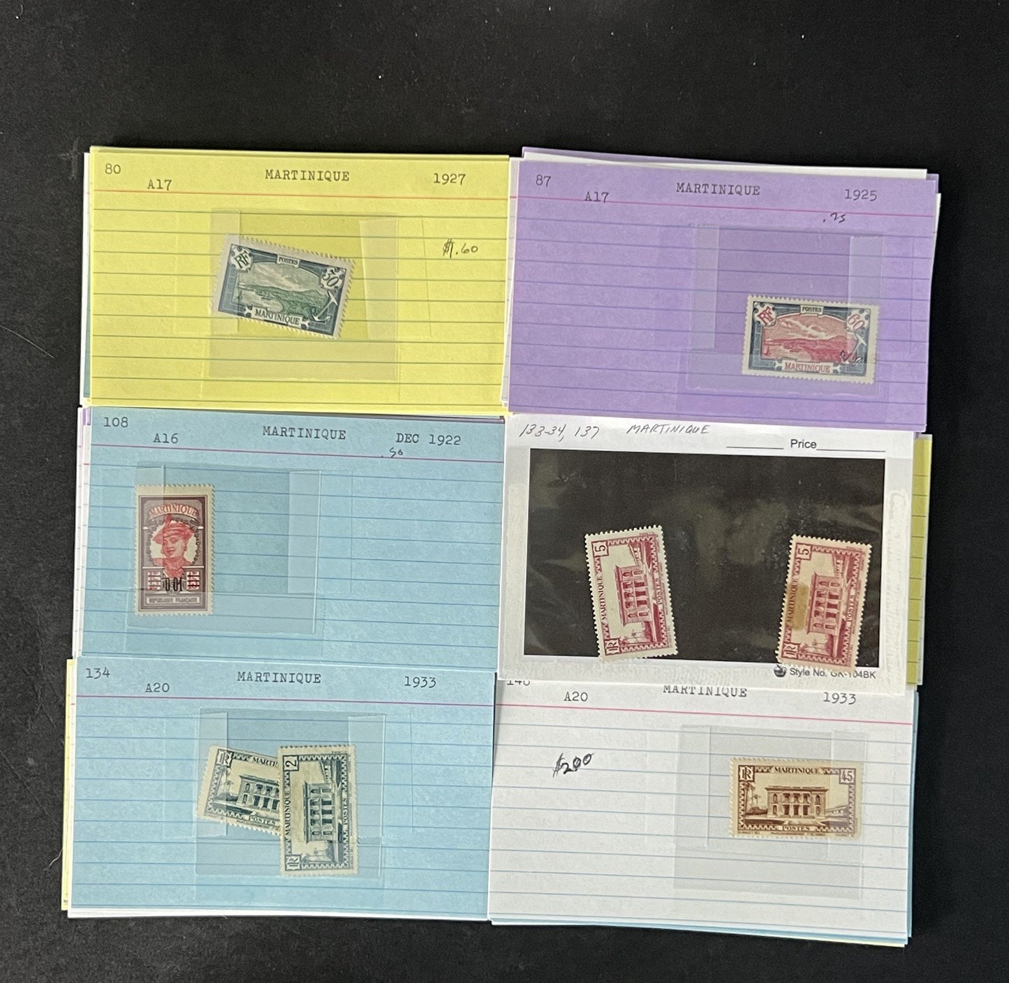 Martinique Stamp Collection on Dealer Cards $88 Cat Val ZAYIX 0825CB14540