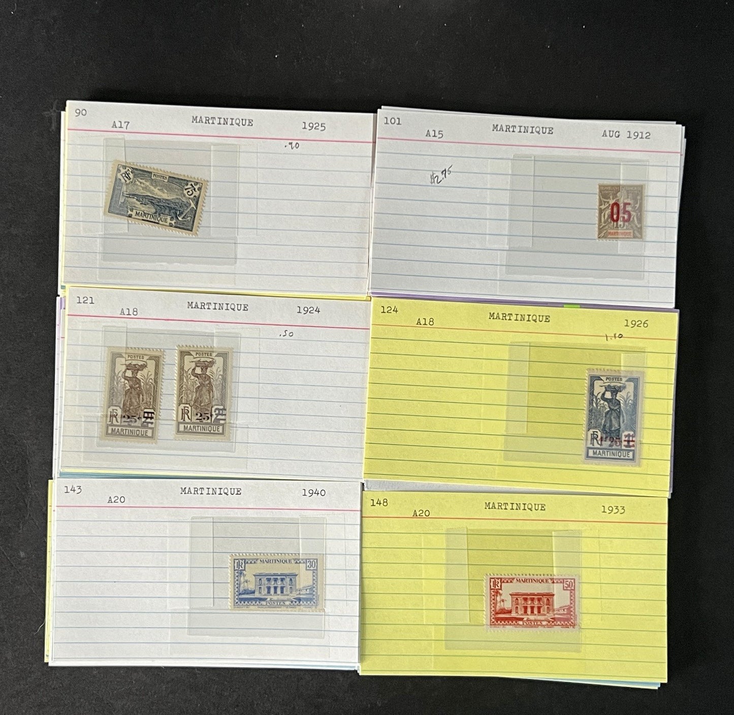 Martinique Stamp Collection on Dealer Cards $88 Cat Val ZAYIX 0825CB14540