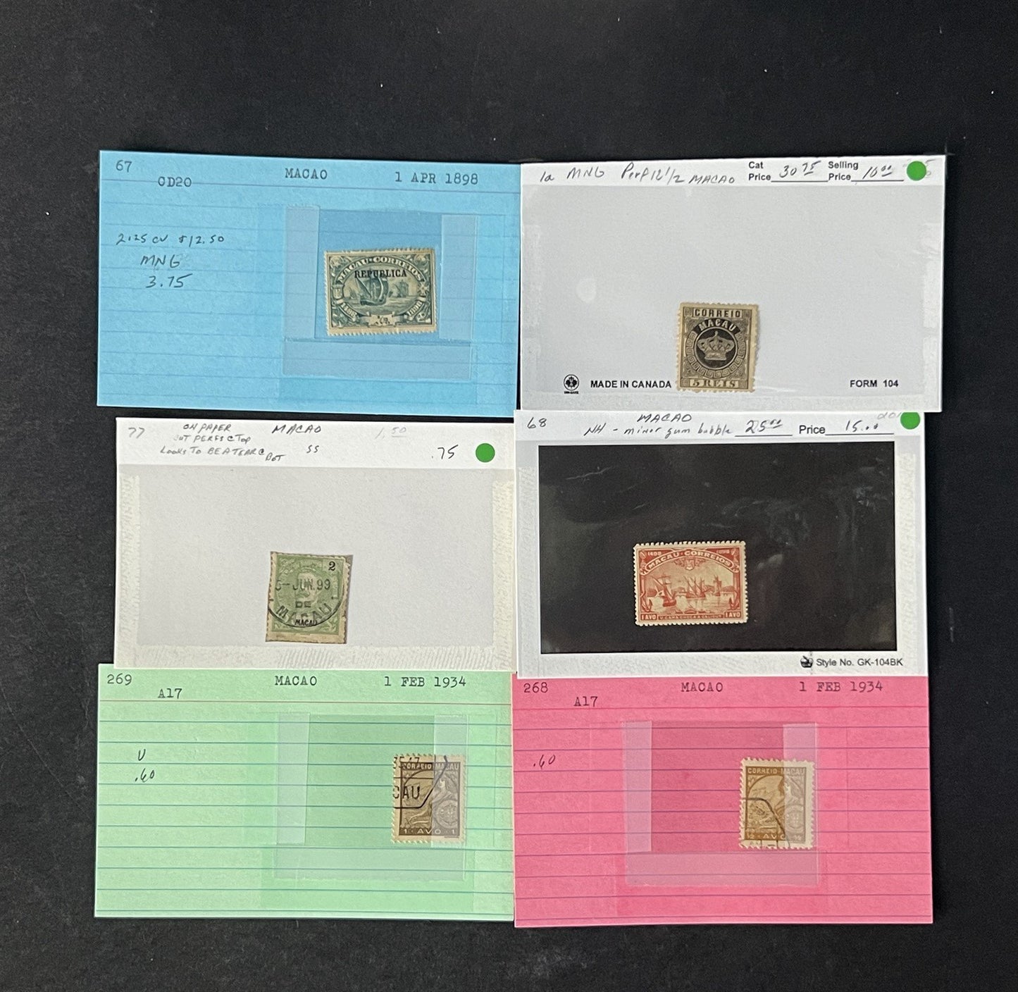 Macao Stamp Collection on Dealer Cards $178 Cat Val ZAYIX 0825CB14542