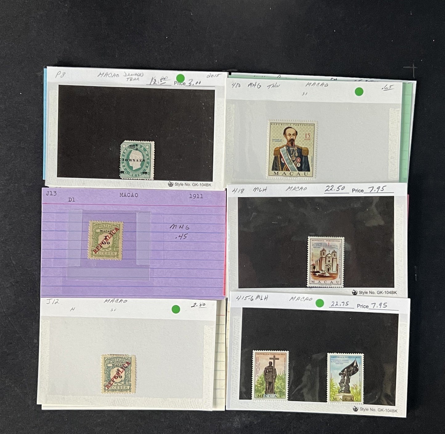 Macao Stamp Collection on Dealer Cards $178 Cat Val ZAYIX 0825CB14542