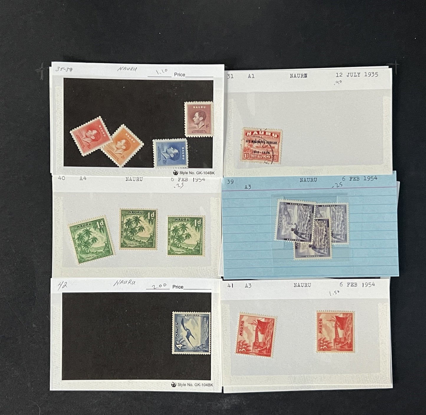 Nauru Stamp Collection on Dealer Cards $39 Catalog Value ZAYIX 0825CB14544