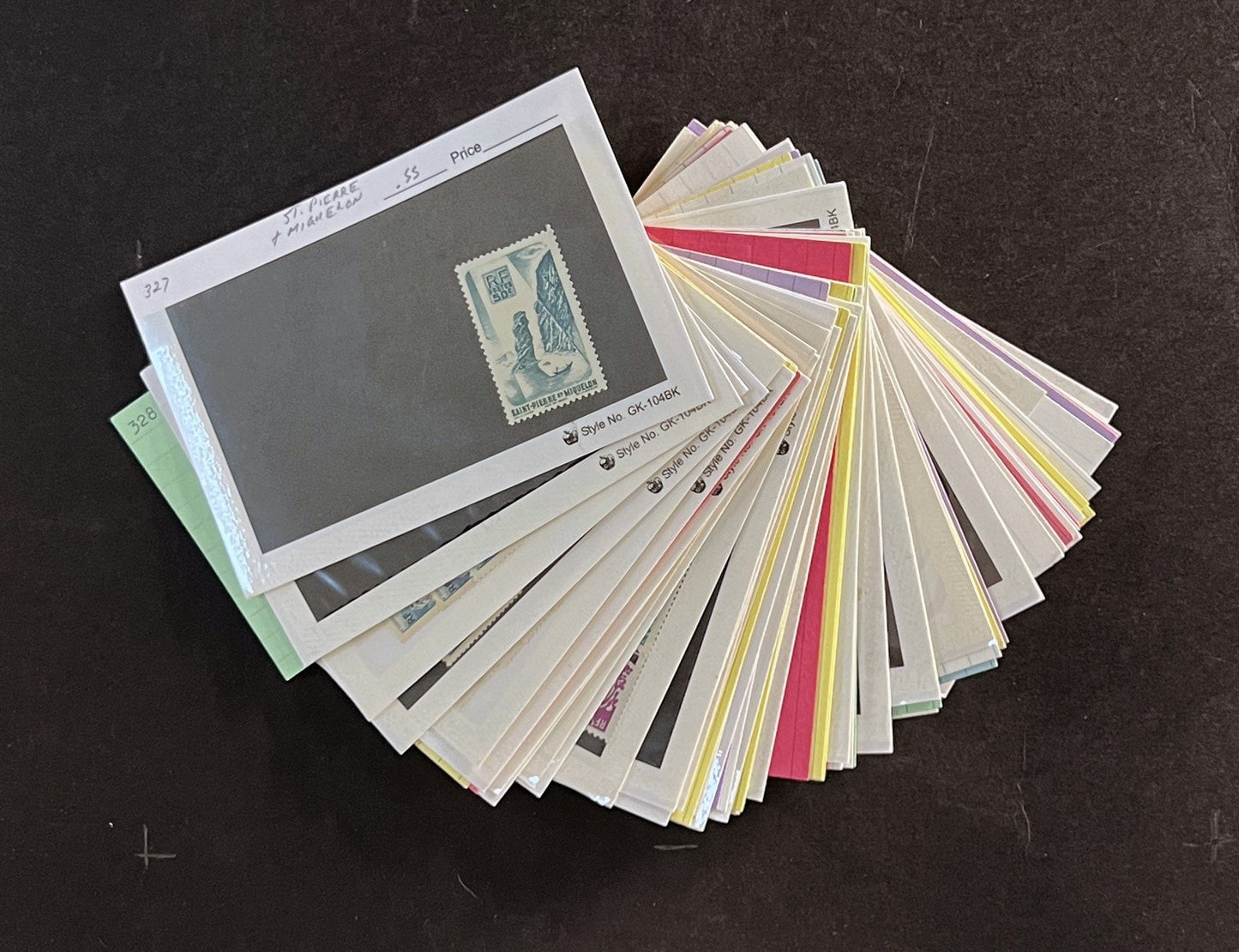 St. Pierre & Miquelon Stamp Collection on Dealer Cards $421 CV ZAYIX 0825CB14546