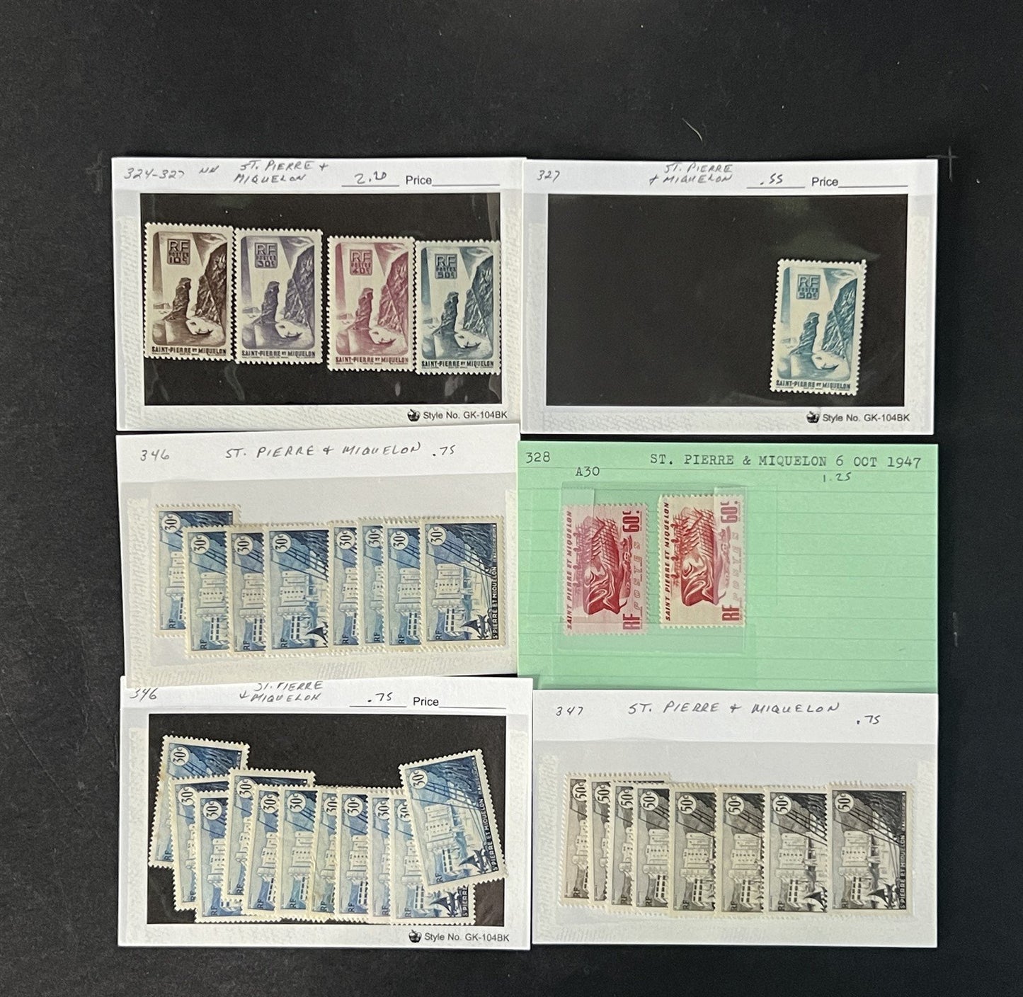 St. Pierre & Miquelon Stamp Collection on Dealer Cards $421 CV ZAYIX 0825CB14546