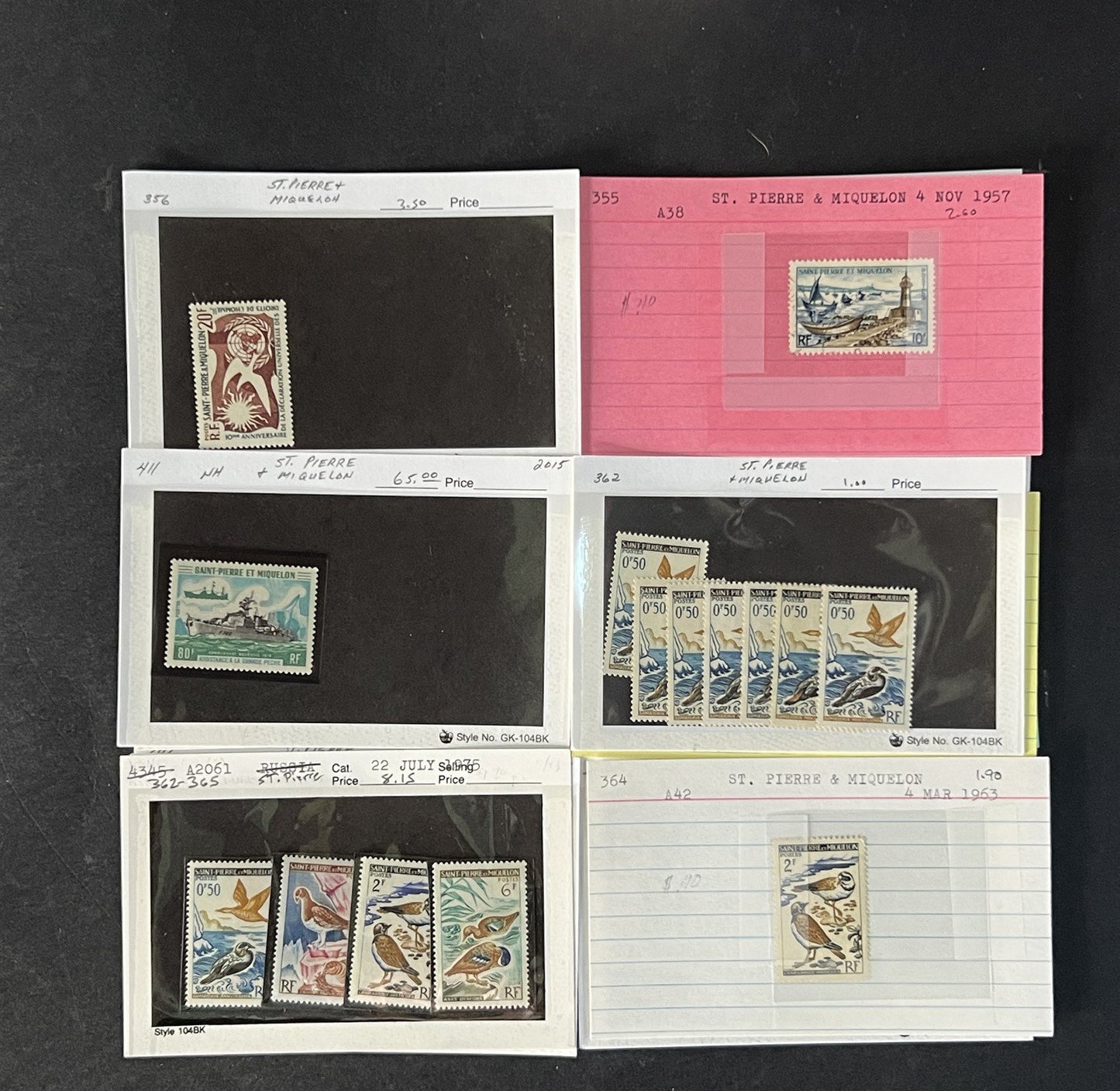 St. Pierre & Miquelon Stamp Collection on Dealer Cards $421 CV ZAYIX 0825CB14546