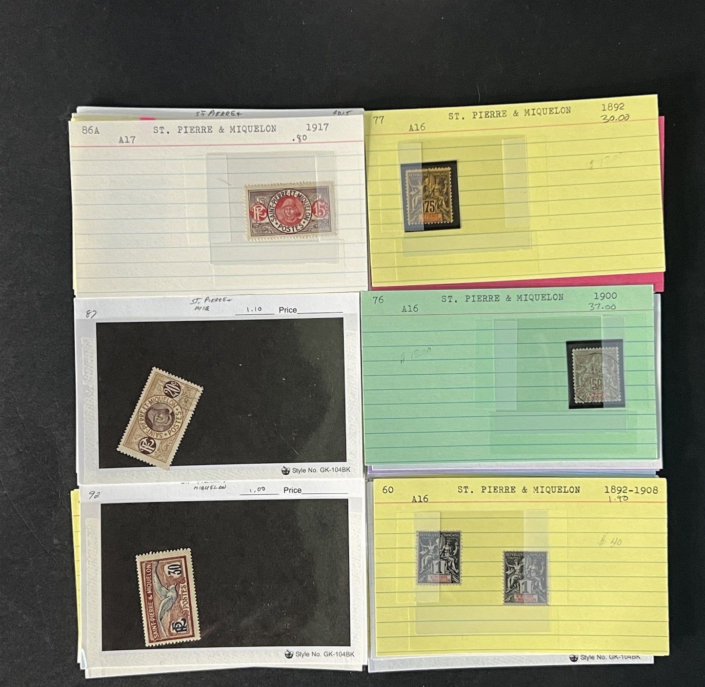 St. Pierre & Miquelon Stamp Collection on Dealer Cards $421 CV ZAYIX 0825CB14546
