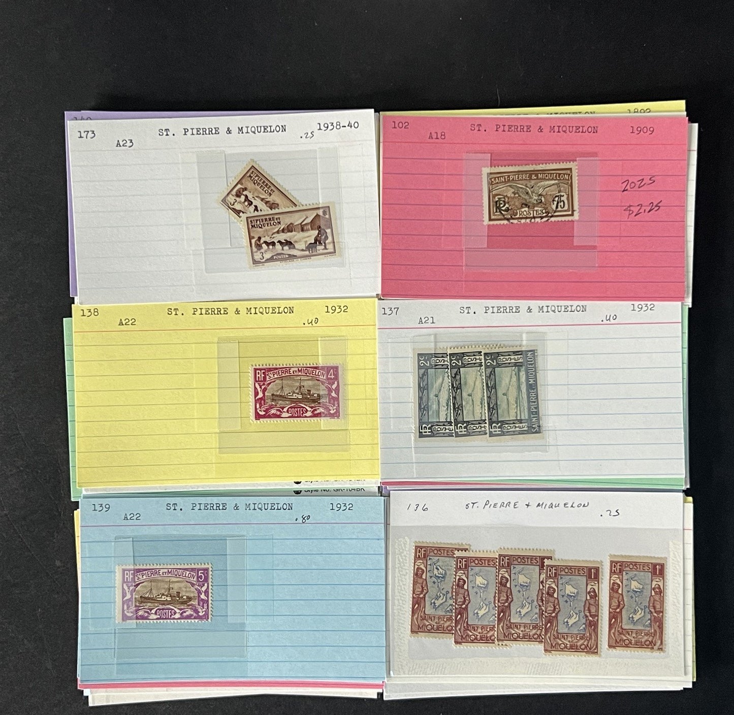 St. Pierre & Miquelon Stamp Collection on Dealer Cards $421 CV ZAYIX 0825CB14546