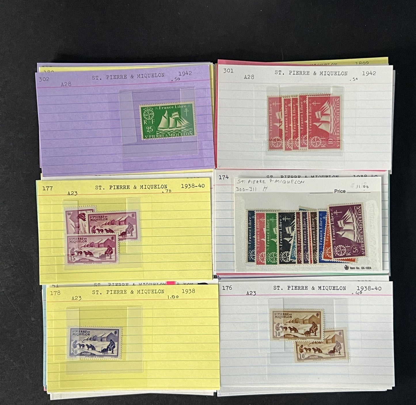 St. Pierre & Miquelon Stamp Collection on Dealer Cards $421 CV ZAYIX 0825CB14546