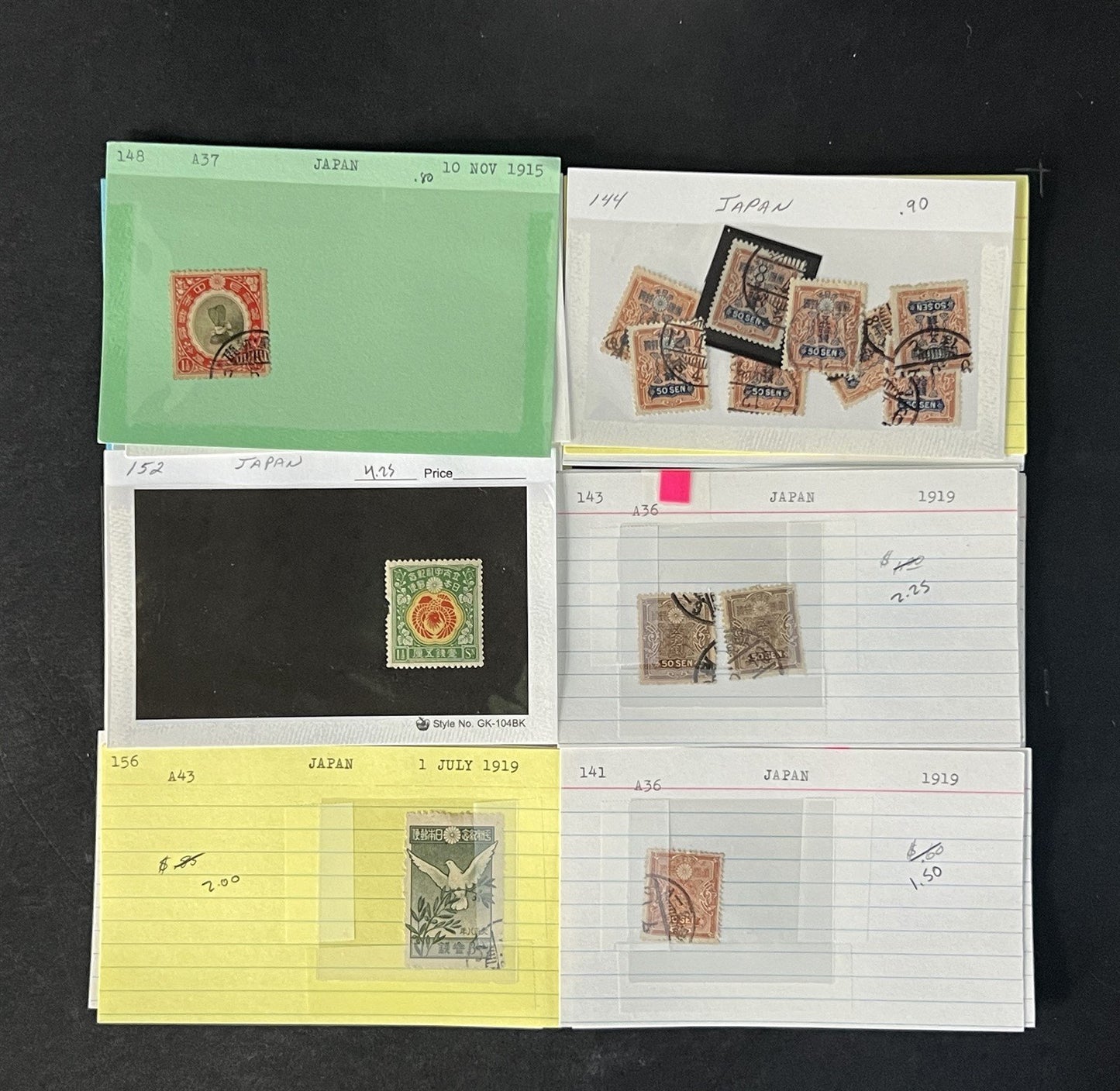 Japan Stamp Collection on Dealer Cards $649 Catalog Value ZAYIX 0825CB14547