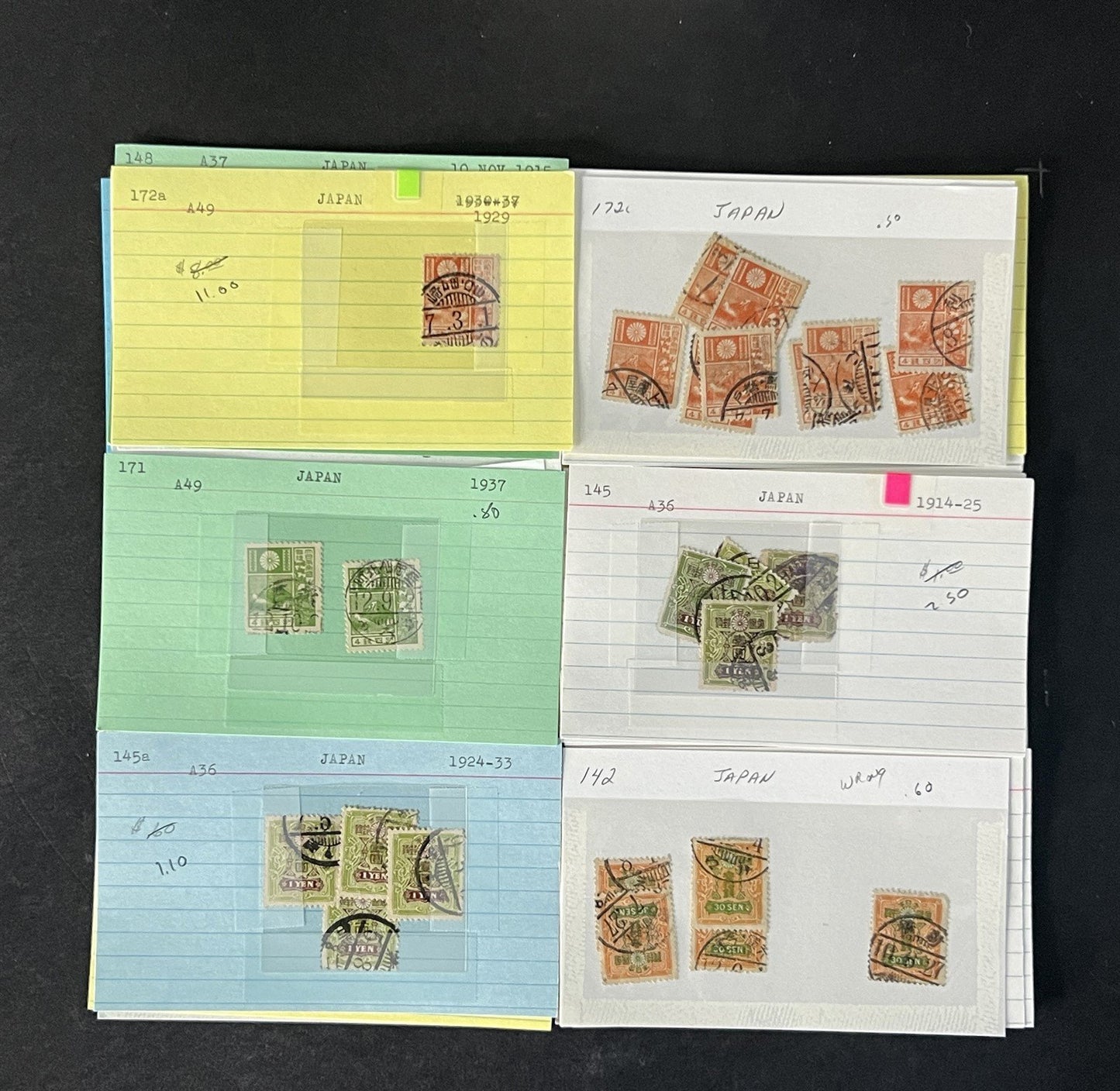 Japan Stamp Collection on Dealer Cards $649 Catalog Value ZAYIX 0825CB14547