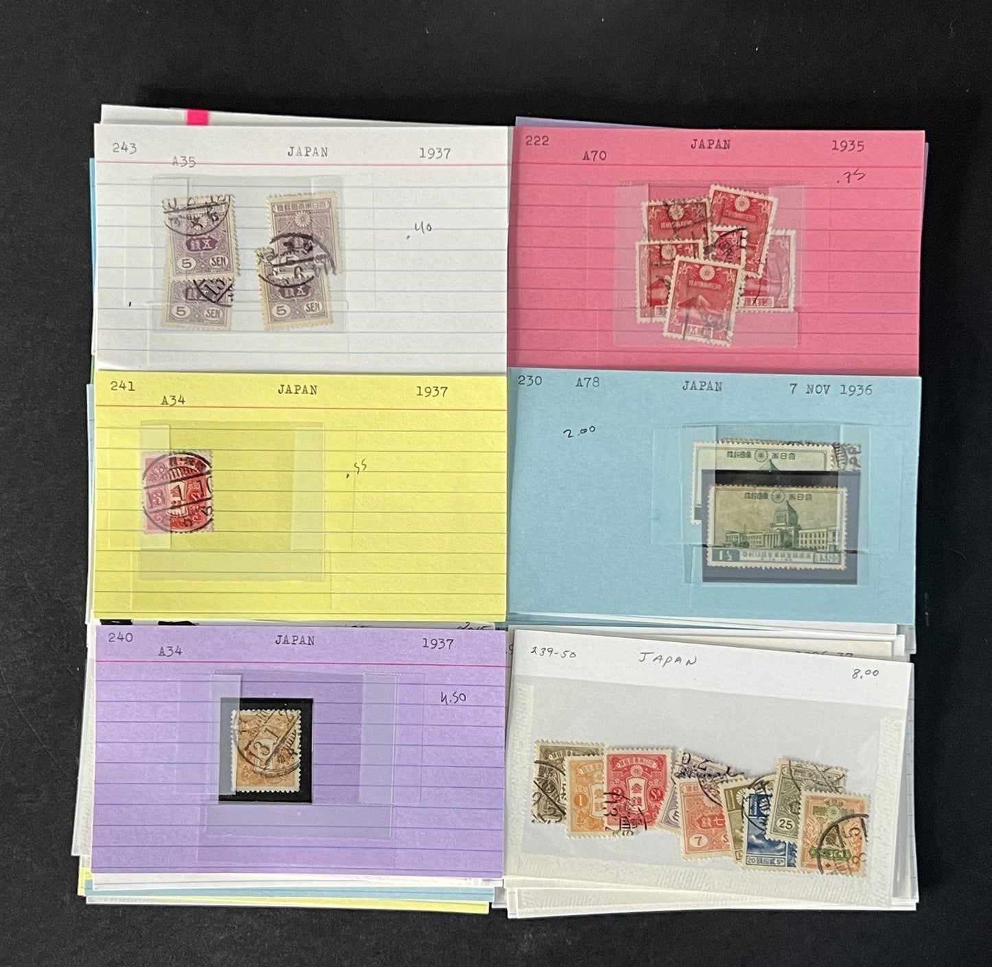 Japan Stamp Collection on Dealer Cards $649 Catalog Value ZAYIX 0825CB14547