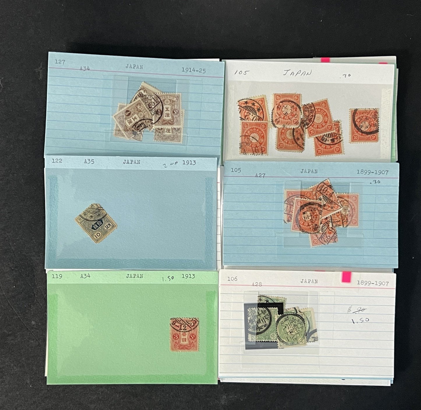 Japan Stamp Collection on Dealer Cards $649 Catalog Value ZAYIX 0825CB14547