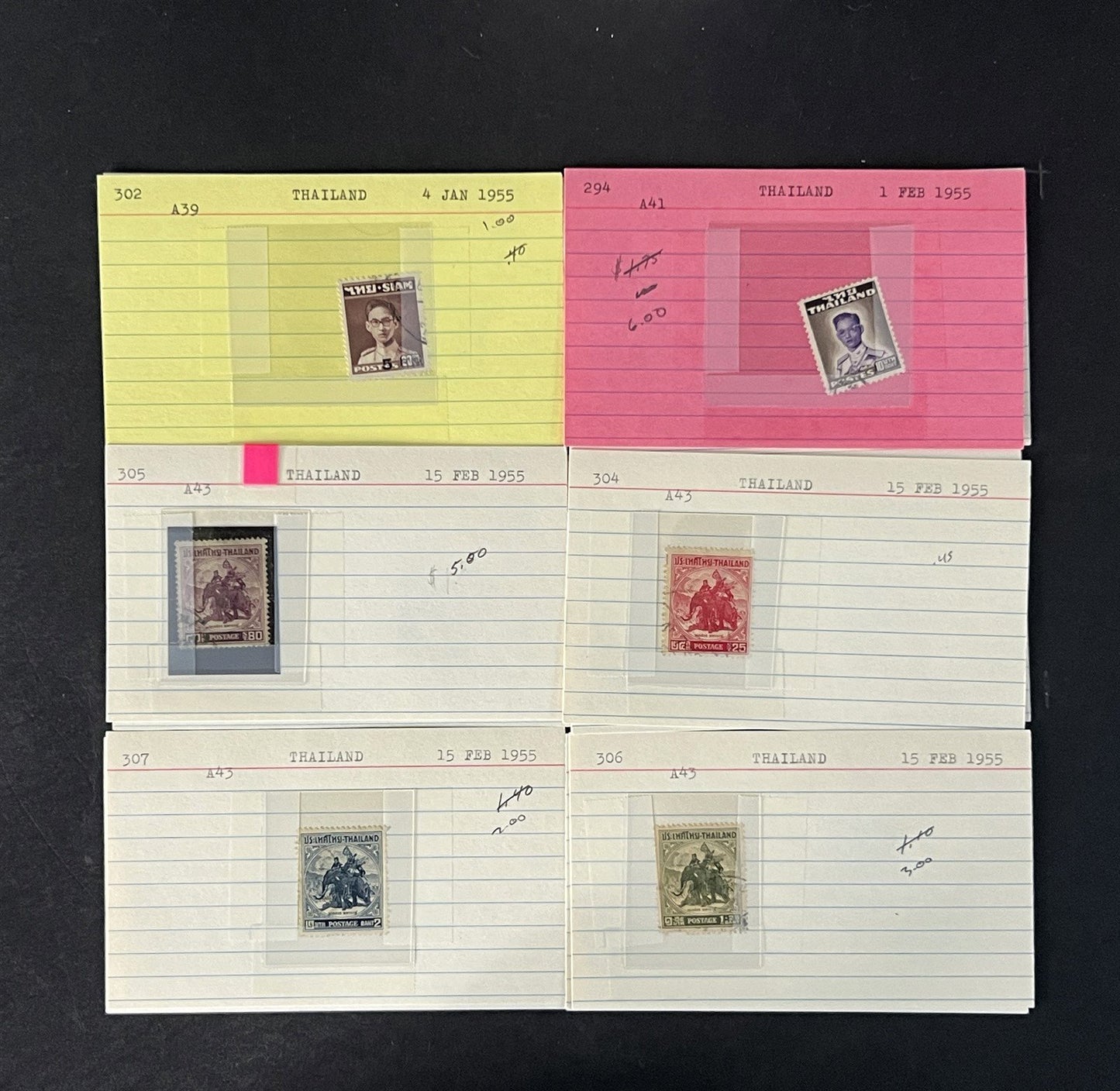 Thailand Stamp Collection on Dealer Cards $331 Catalog Value ZAYIX 0825CB14548