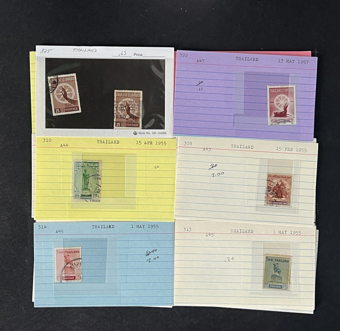 Thailand Stamp Collection on Dealer Cards $331 Catalog Value ZAYIX 0825CB14548