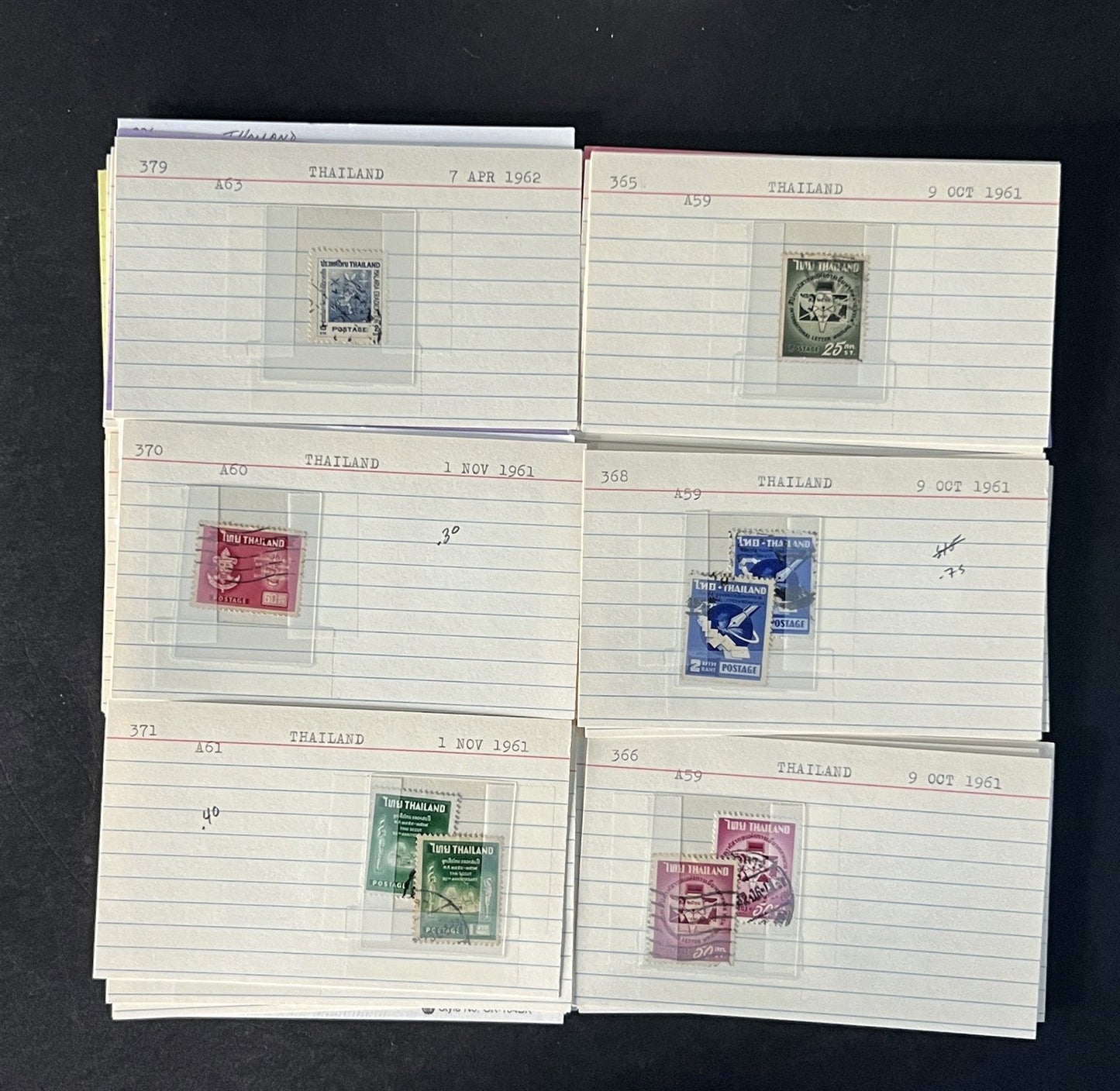 Thailand Stamp Collection on Dealer Cards $331 Catalog Value ZAYIX 0825CB14548