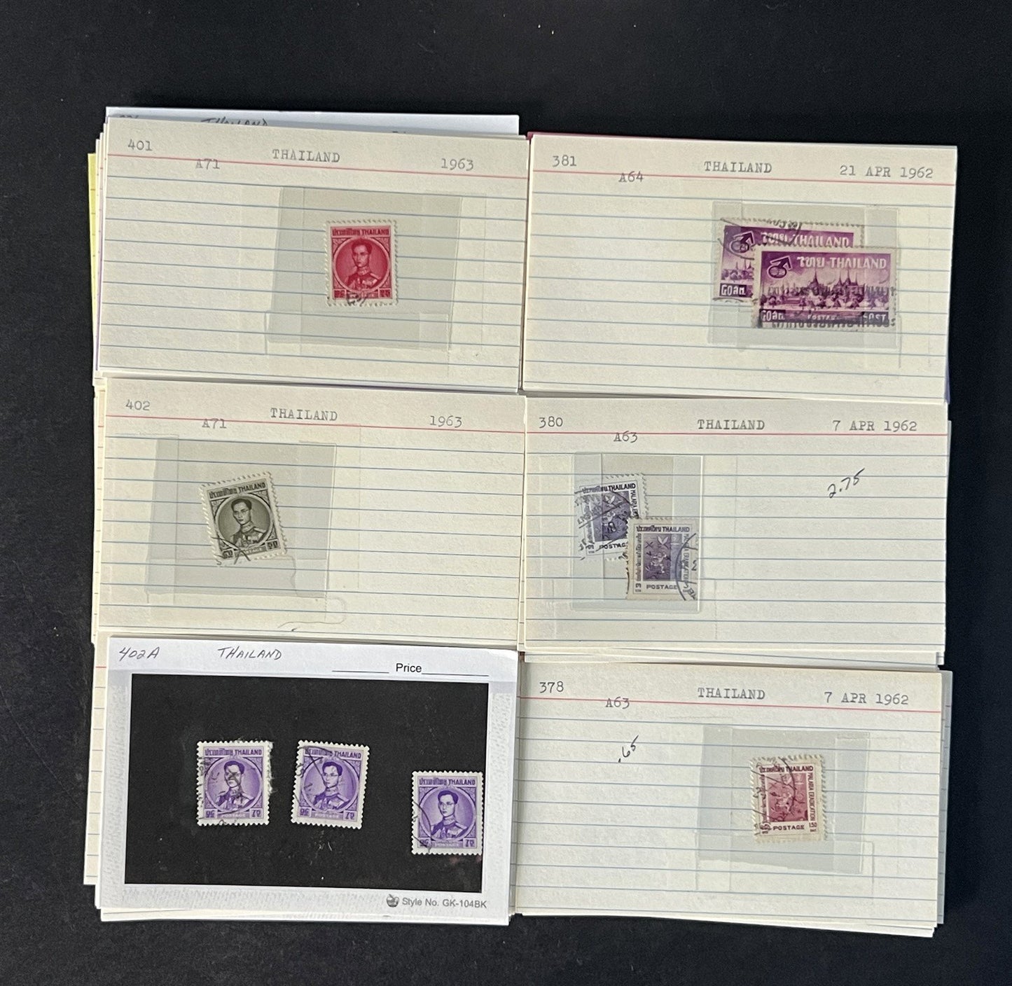 Thailand Stamp Collection on Dealer Cards $331 Catalog Value ZAYIX 0825CB14548