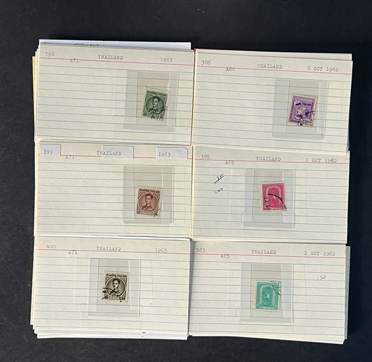 Thailand Stamp Collection on Dealer Cards $331 Catalog Value ZAYIX 0825CB14548