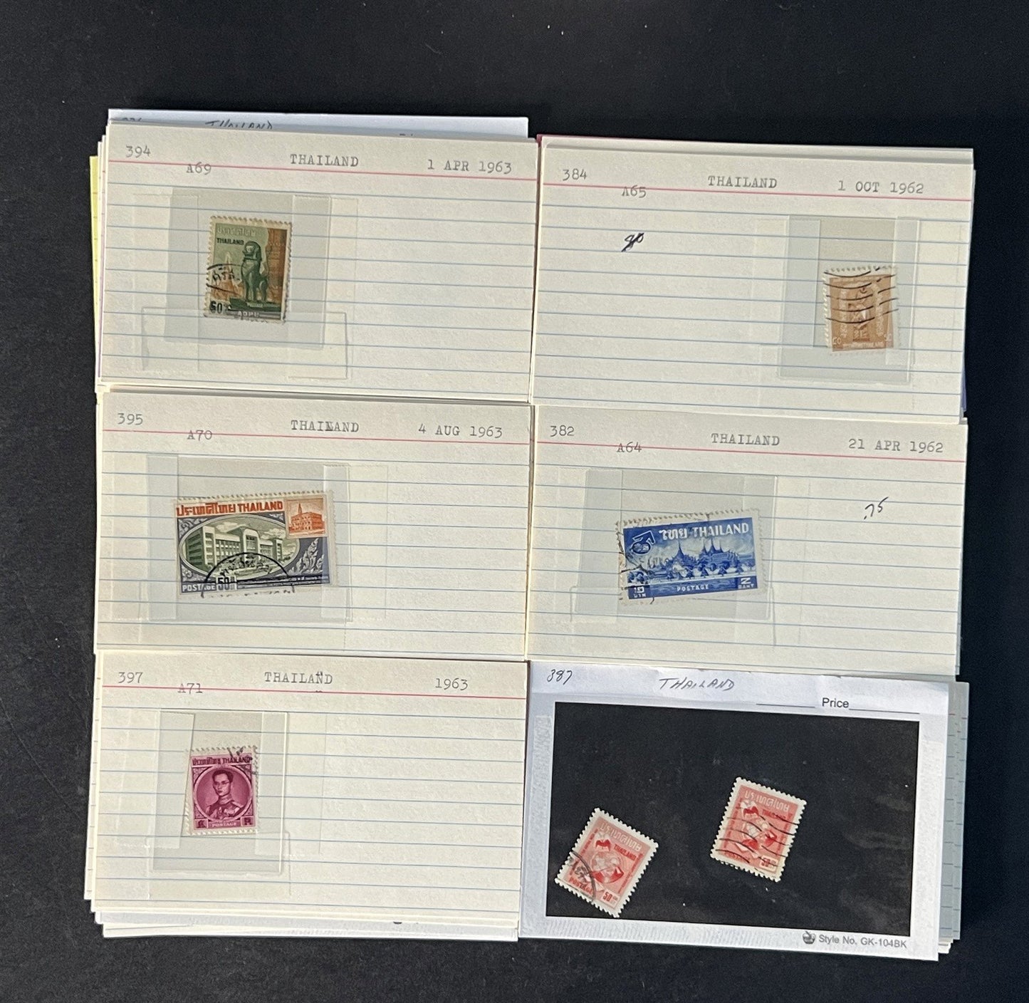 Thailand Stamp Collection on Dealer Cards $331 Catalog Value ZAYIX 0825CB14548