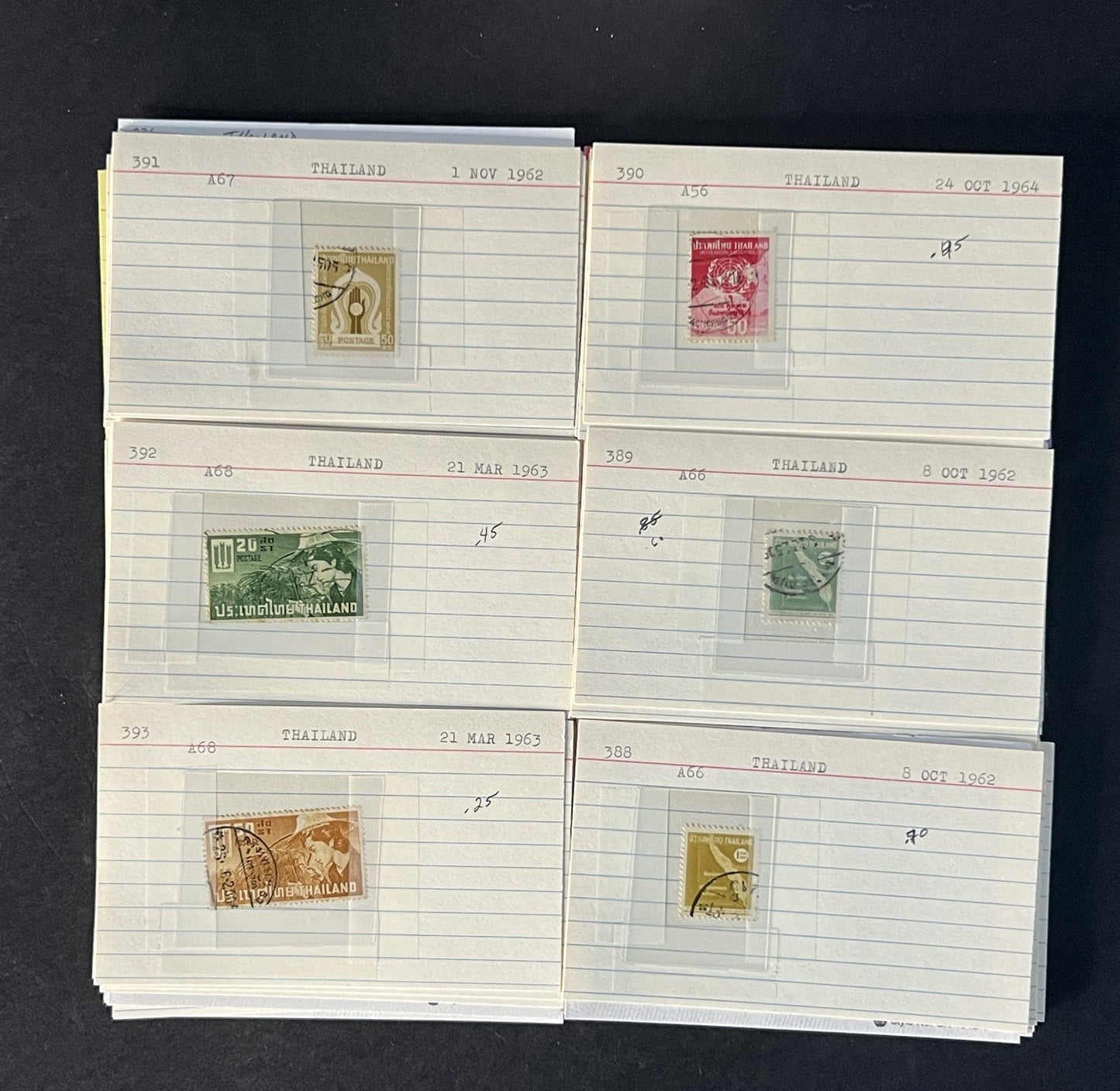 Thailand Stamp Collection on Dealer Cards $331 Catalog Value ZAYIX 0825CB14548