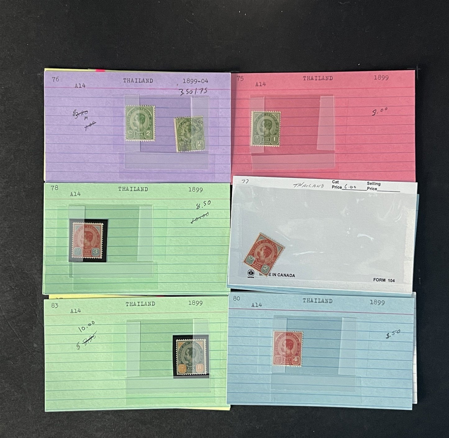 Thailand Stamp Collection on Dealer Cards $331 Catalog Value ZAYIX 0825CB14548