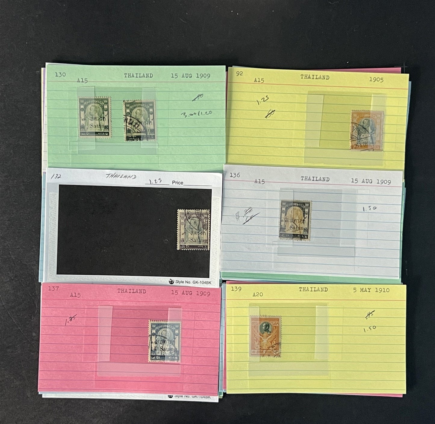 Thailand Stamp Collection on Dealer Cards $331 Catalog Value ZAYIX 0825CB14548