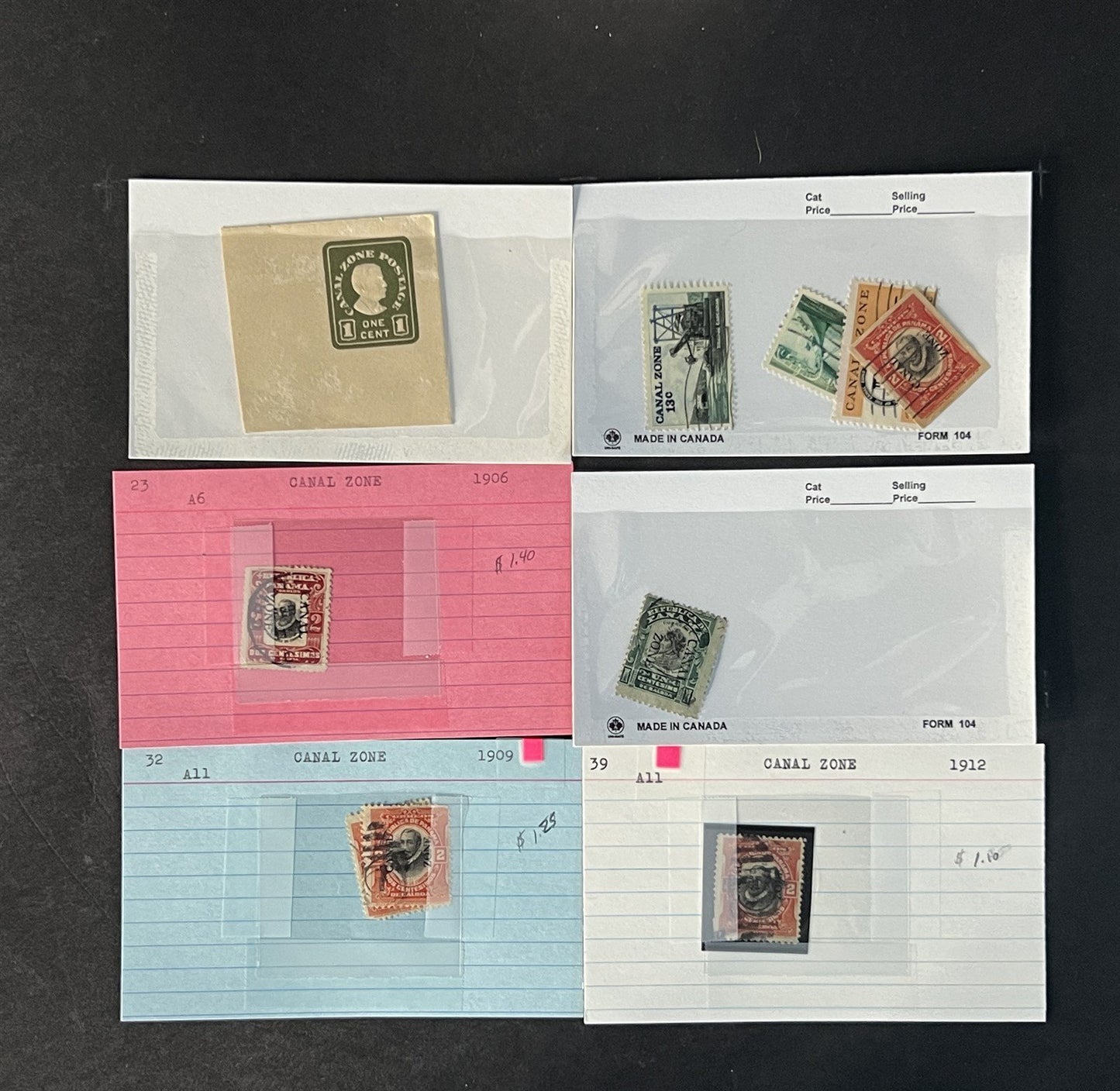 Canal Zone Stamp Collection on Dealer Cards $83 Catalog Value ZAYIX 0825CB14564