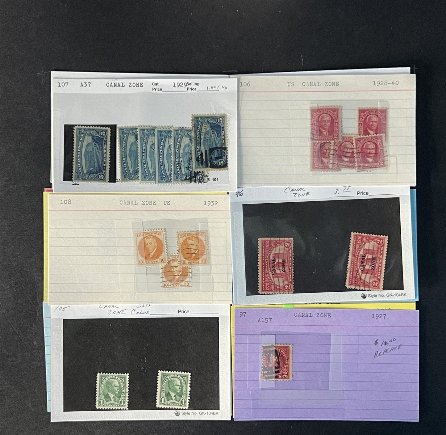 Canal Zone Stamp Collection on Dealer Cards $83 Catalog Value ZAYIX 0825CB14564