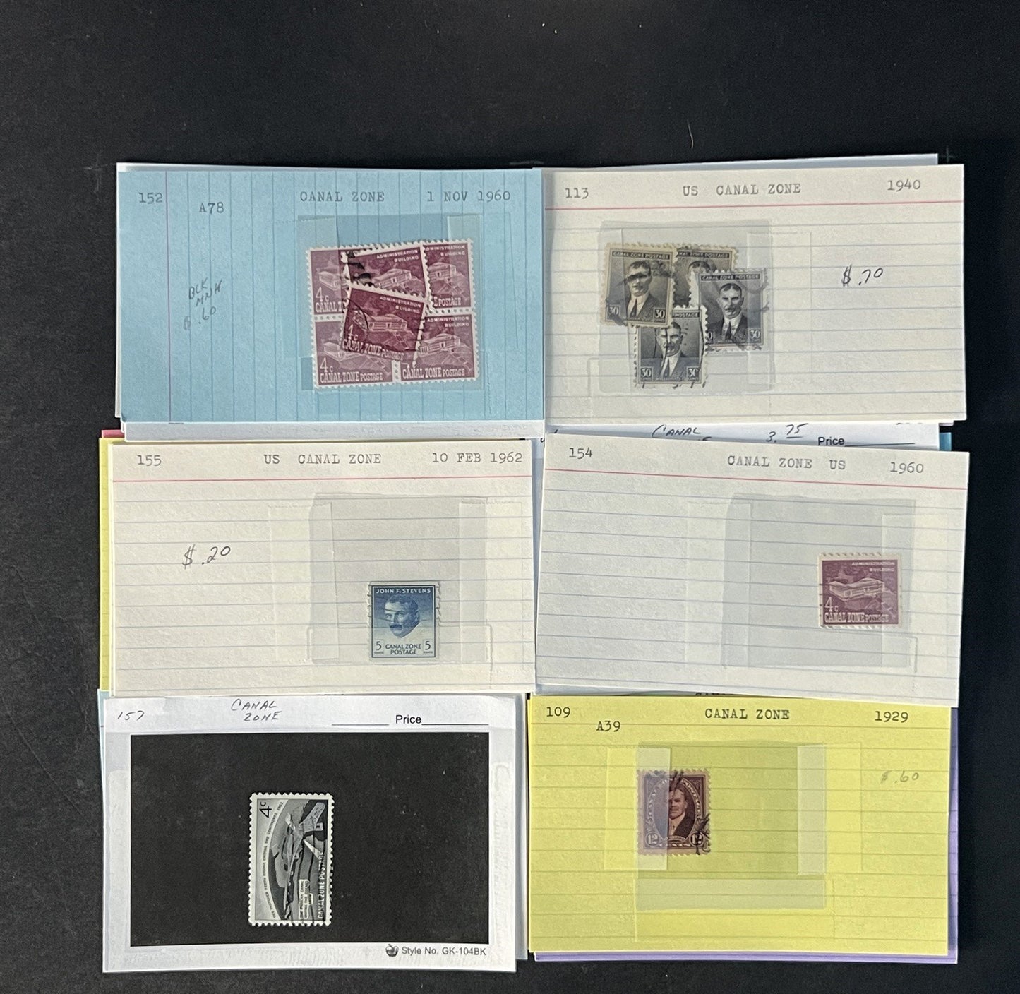 Canal Zone Stamp Collection on Dealer Cards $83 Catalog Value ZAYIX 0825CB14564