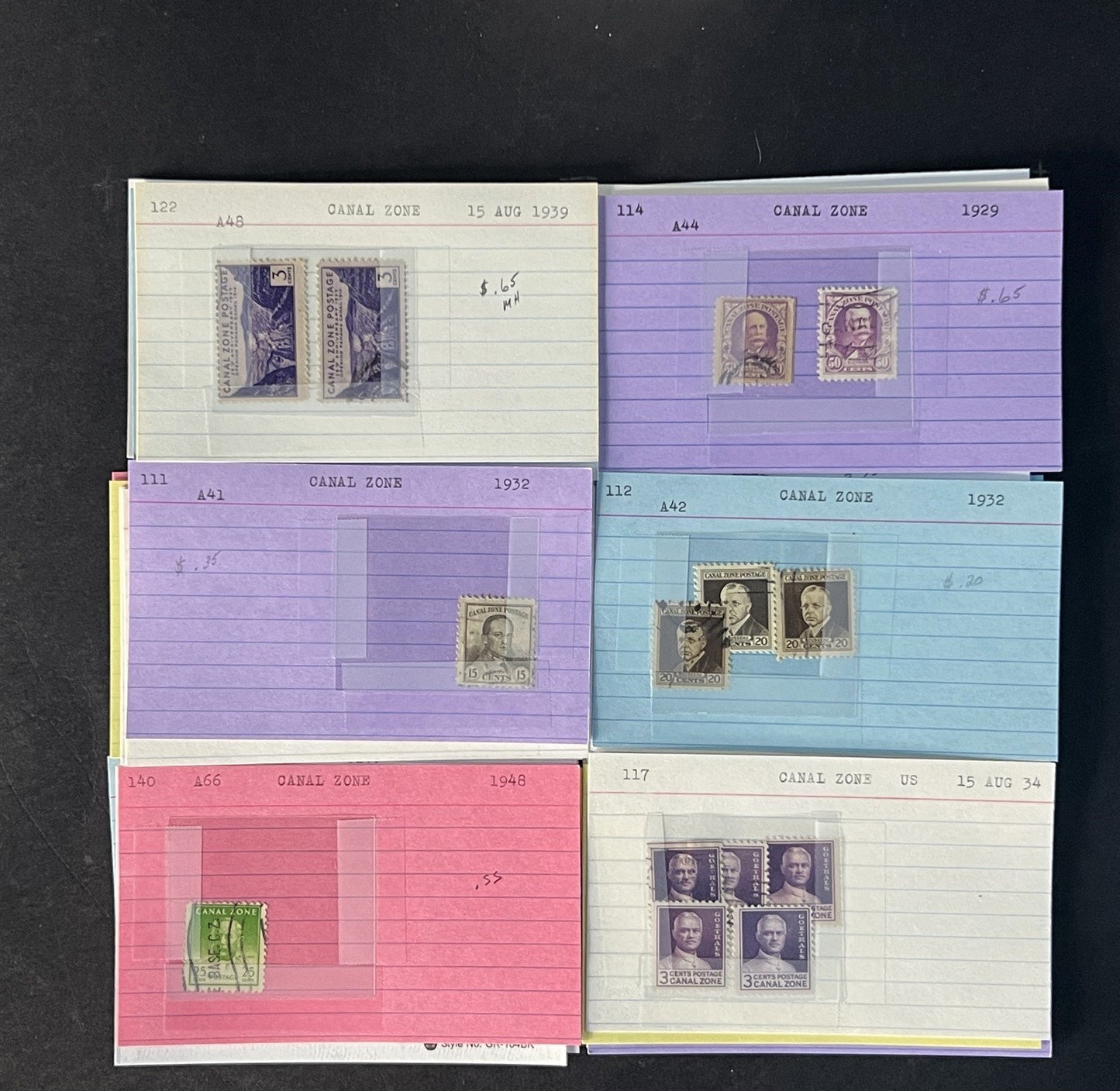 Canal Zone Stamp Collection on Dealer Cards $83 Catalog Value ZAYIX 0825CB14564