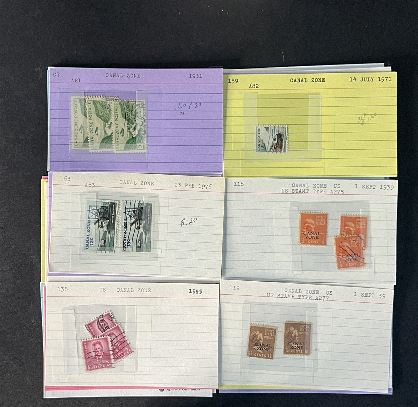 Canal Zone Stamp Collection on Dealer Cards $83 Catalog Value ZAYIX 0825CB14564