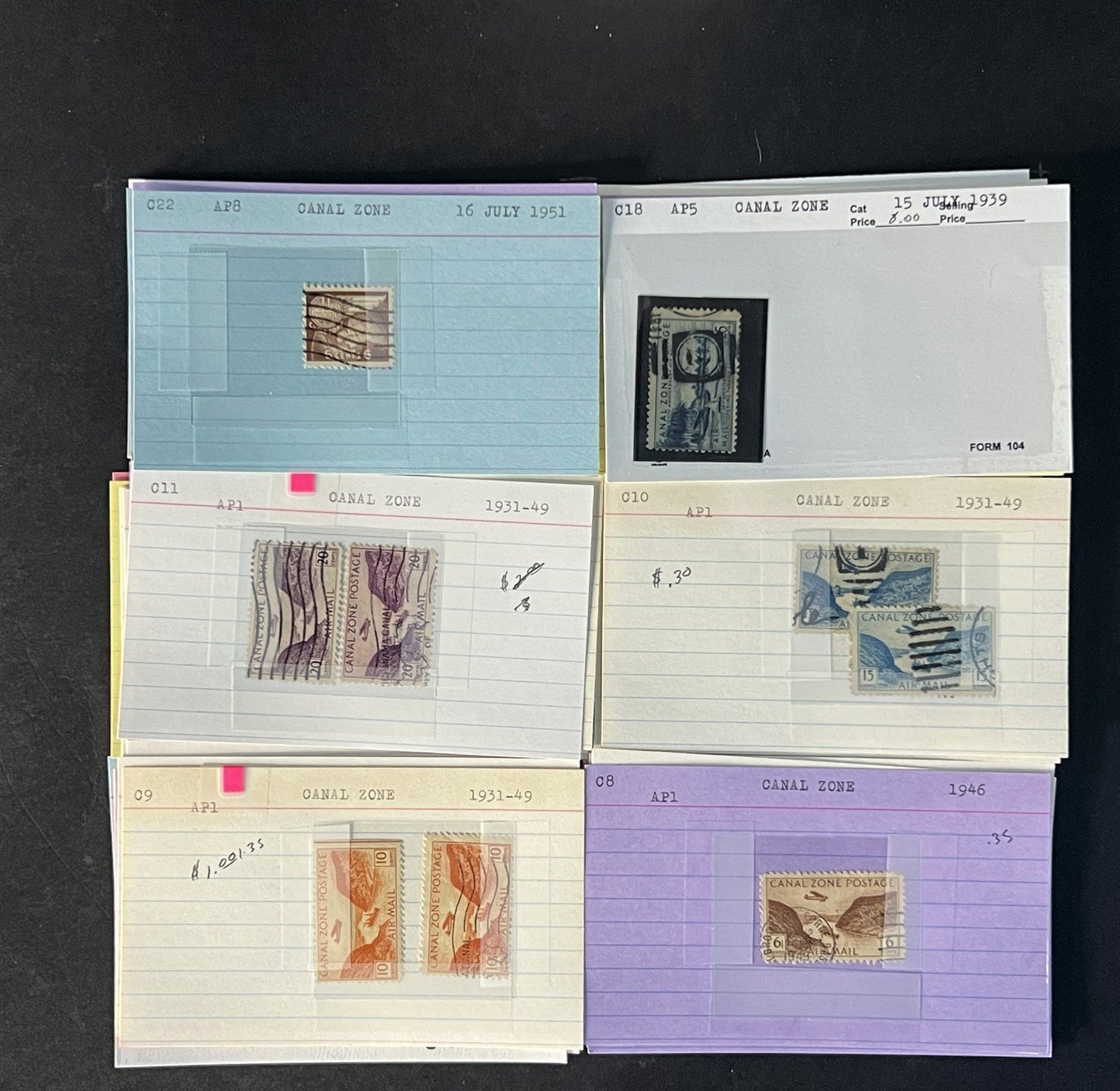 Canal Zone Stamp Collection on Dealer Cards $83 Catalog Value ZAYIX 0825CB14564