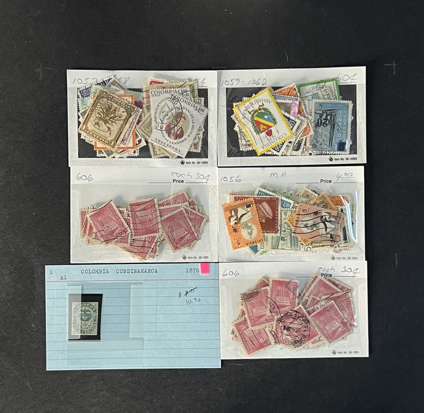Colombia Stamp Collection on Dealer Cards $140Catalog Value ZAYIX 0825CB14565